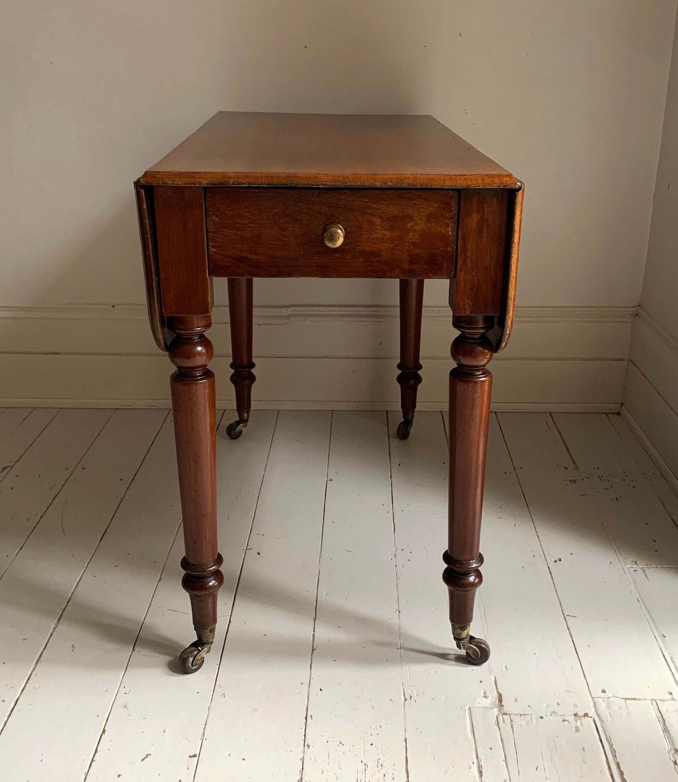 Antique Victorian Mahogany Pembroke Drop Leaf Table On Castors W/ Cutlery Drawer photo furniture