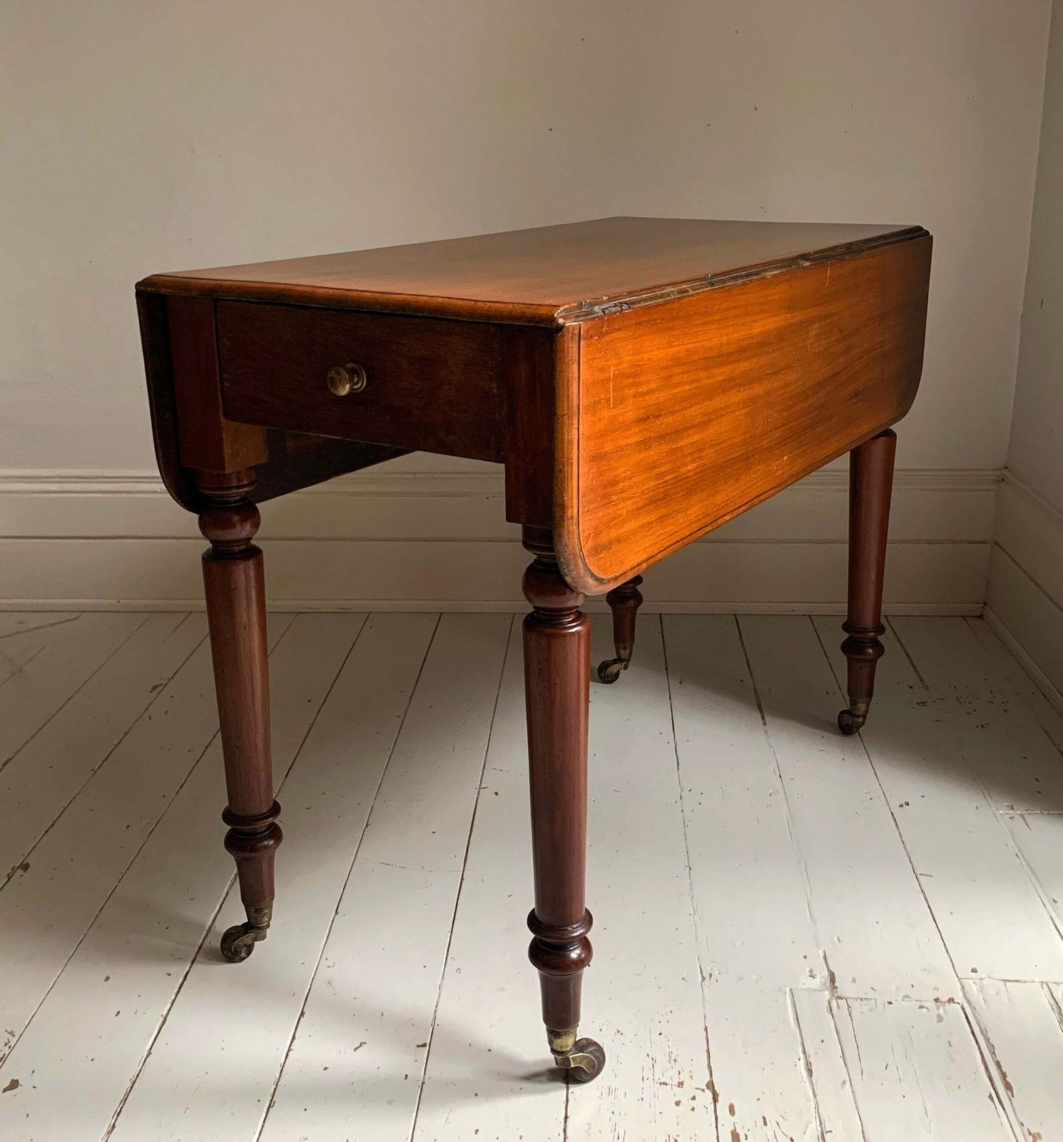 Antique Victorian Mahogany Pembroke Drop Leaf Table On Castors W/ Cutlery Drawer photo for sale