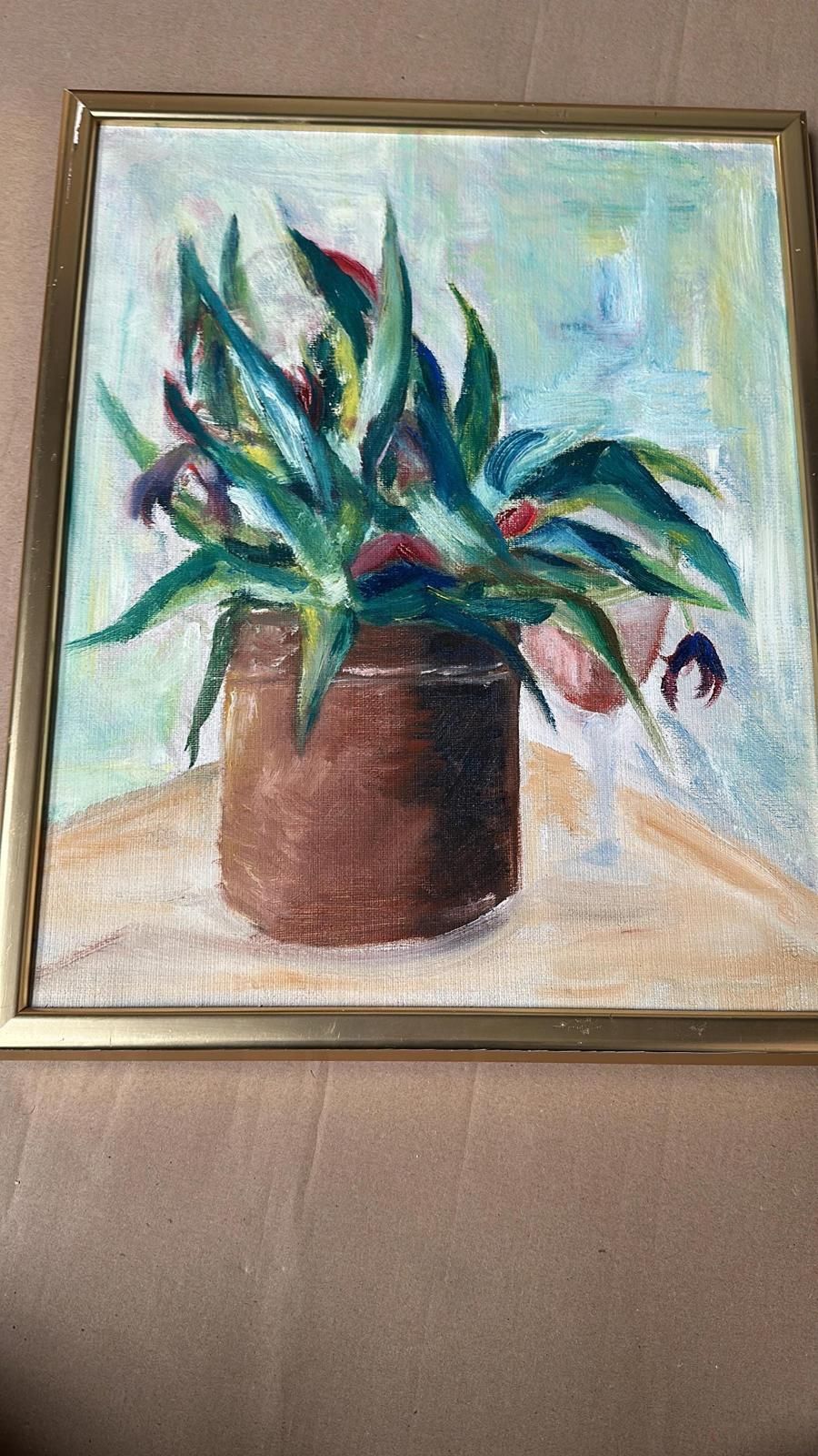 Original Swedish Oil On Canvas – “Vase With Plant” – Vintage & Framed – 34 × 45 Cm (13.4" × 17.7") photo buy