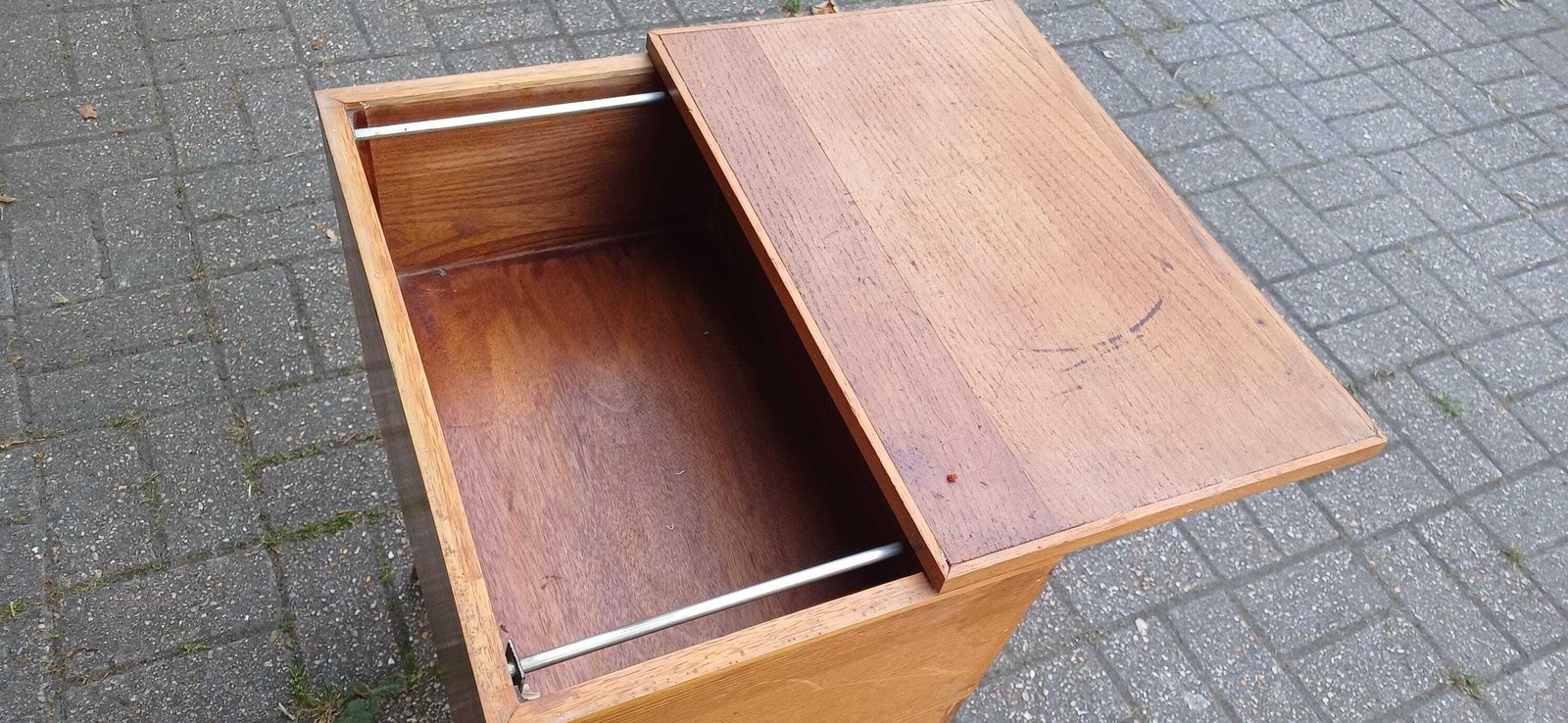 Vintage Mid Century Modern Solid Oak Sewing Box Table With Rare Sliding Top And Splayed Legs Retro Storage Cabinet Craft Organiser photo buy