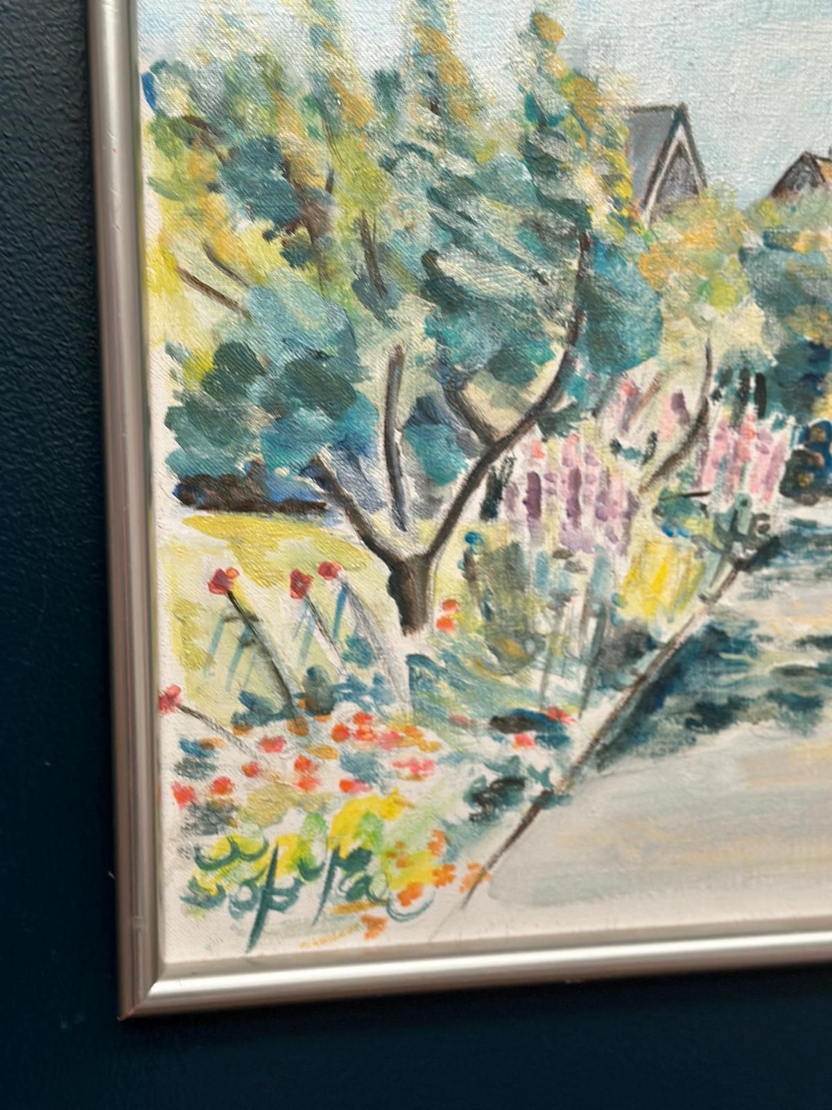 Original Swedish Oil On Canvas – “Landscape” By Lena Jenny Malmajo – Dated 2000 – Vintage & Framed – 46 × 37 Cm (18.1" × 14.6") photo vinterior