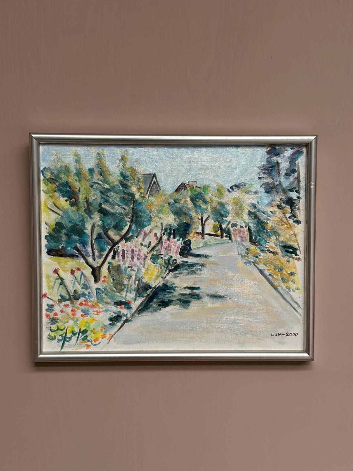 photo furniture Original Swedish Oil On Canvas – “Landscape” By Lena Jenny Malmajo – Dated 2000 – Vintage & Framed – 46 × 37 Cm (18.1" × 14.6")