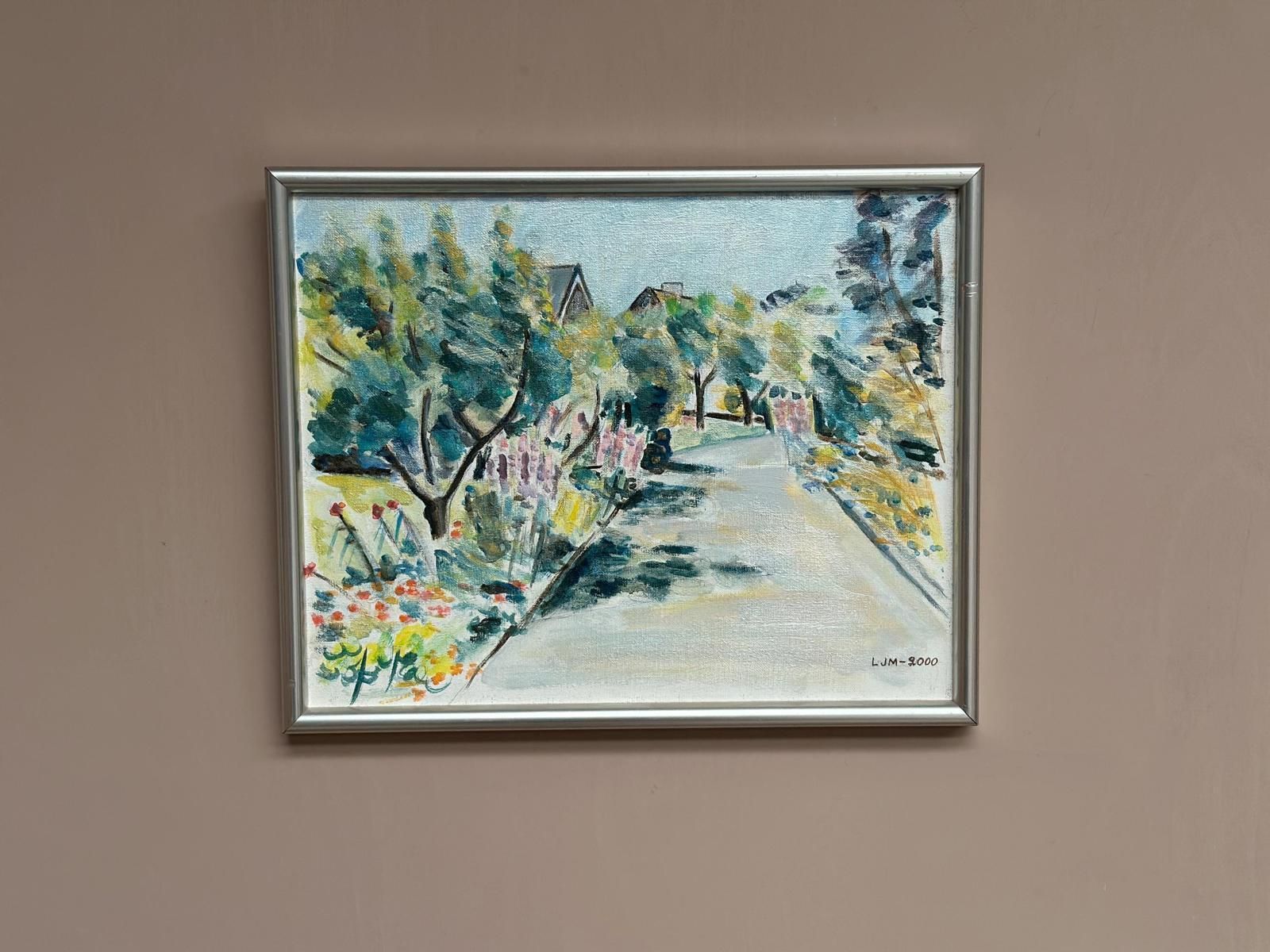 photo for sale Original Swedish Oil On Canvas – “Landscape” By Lena Jenny Malmajo – Dated 2000 – Vintage & Framed – 46 × 37 Cm (18.1" × 14.6")