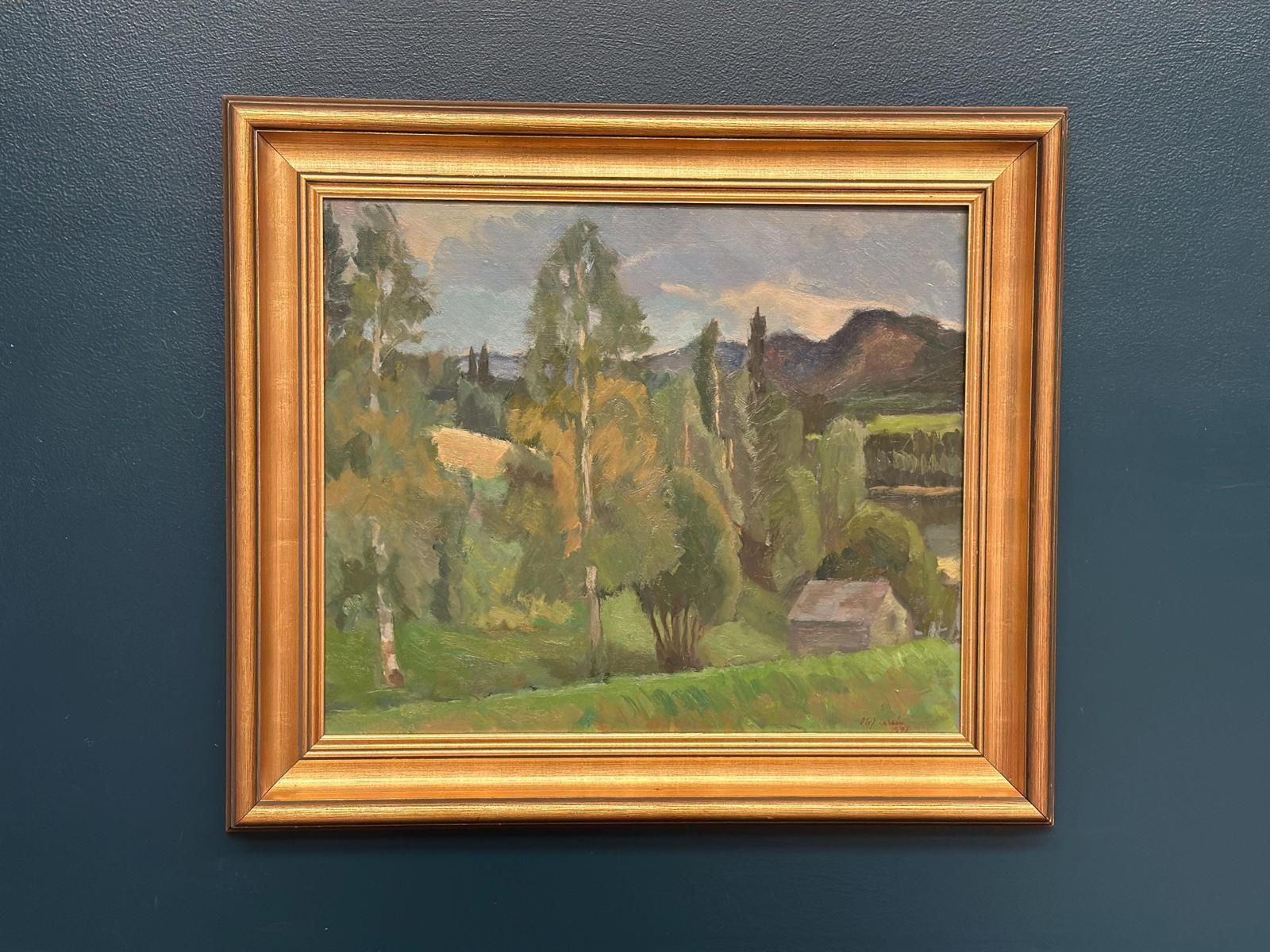 photo vinterior Original Swedish Oil On Panel – “Lush Landscape” By Olof Larsson – Vintage & Framed – 78 × 61 Cm (30.7" × 24")