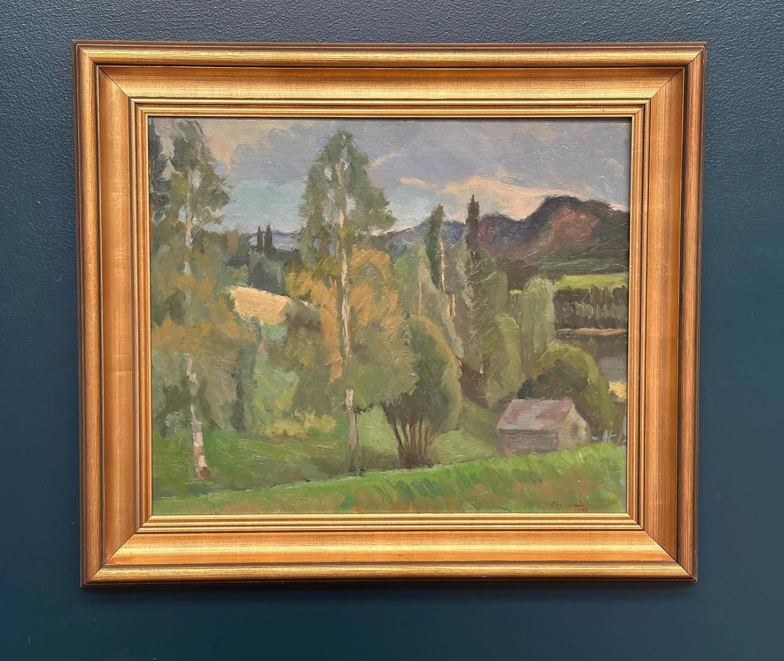photo buy Original Swedish Oil On Panel – “Lush Landscape” By Olof Larsson – Vintage & Framed – 78 × 61 Cm (30.7" × 24")