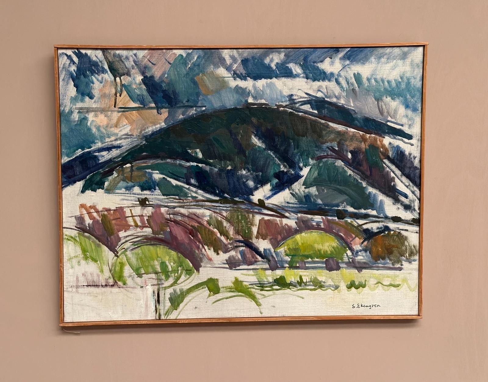 Original Mid Century Swedish Oil On Canvas – “Serene Landscape” By Sture Ekengren – Vintage & Framed – 62 × 48 Cm (24.4" × 18.9") photo Art