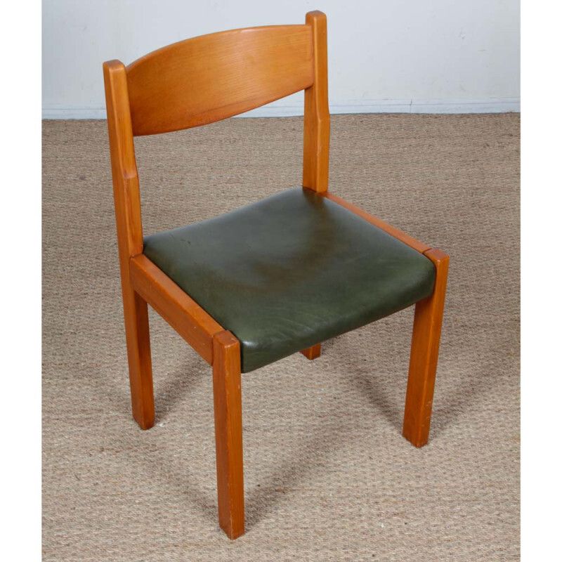 Furniture Set Of 6 Chairs In Solid Elm And Leather By Self, 1980 photo