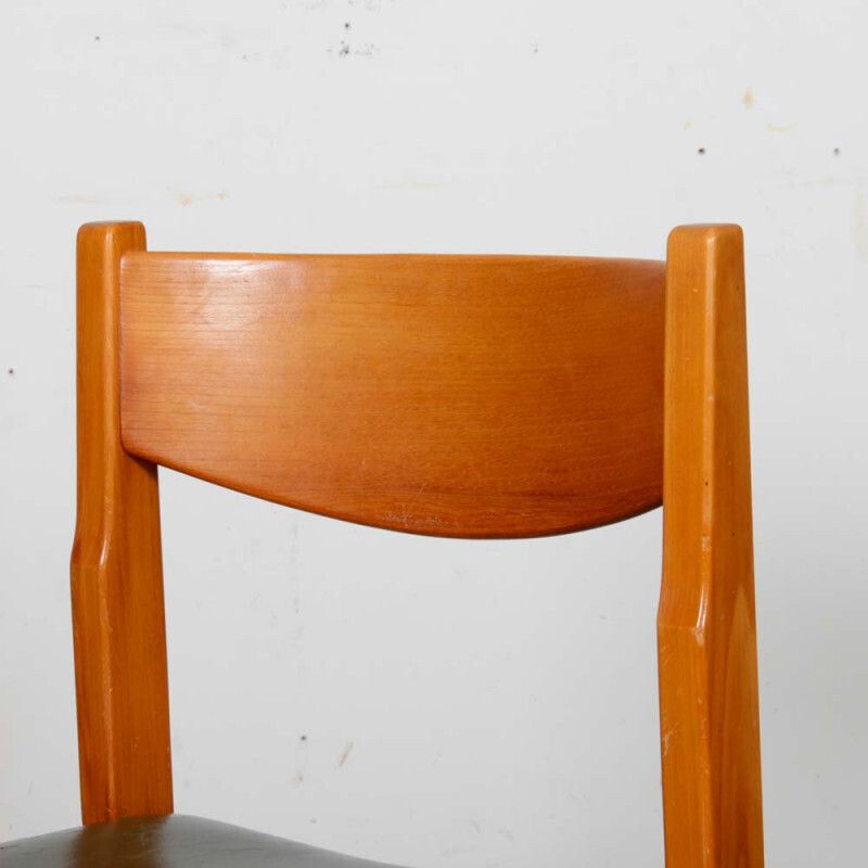 1411.0 Set Of 6 Chairs In Solid Elm And Leather By Self, 1980 photo