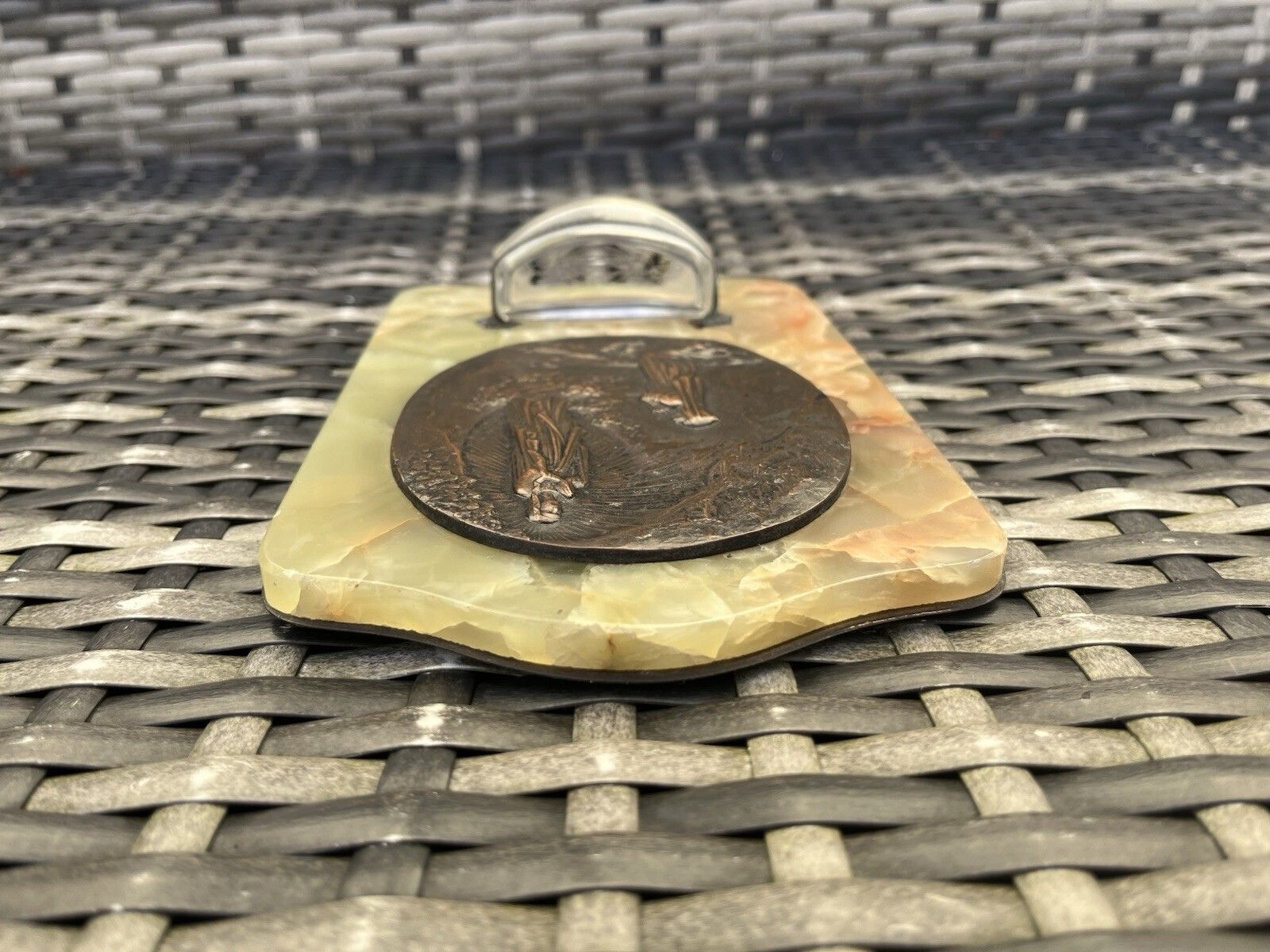 photo for sale Antique Lady Of Lourdes Apparition Signed Bronze Holy Water Catholic Church Font
