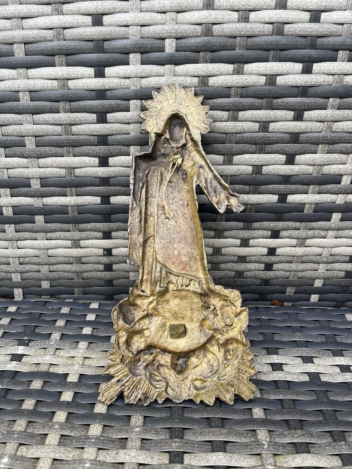 photo vinterior Antique French Art Deco Brass Holy Water Catholic Church Font Jesus Cross Angels