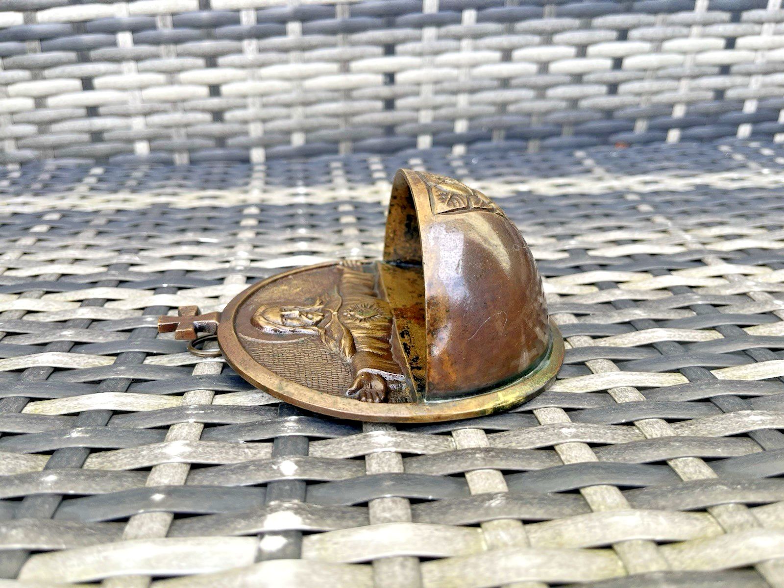 Art Deco Bronze Jesus Sacred Heart Holy Water Catholic Church Font Signed Hoffer photo vinterior