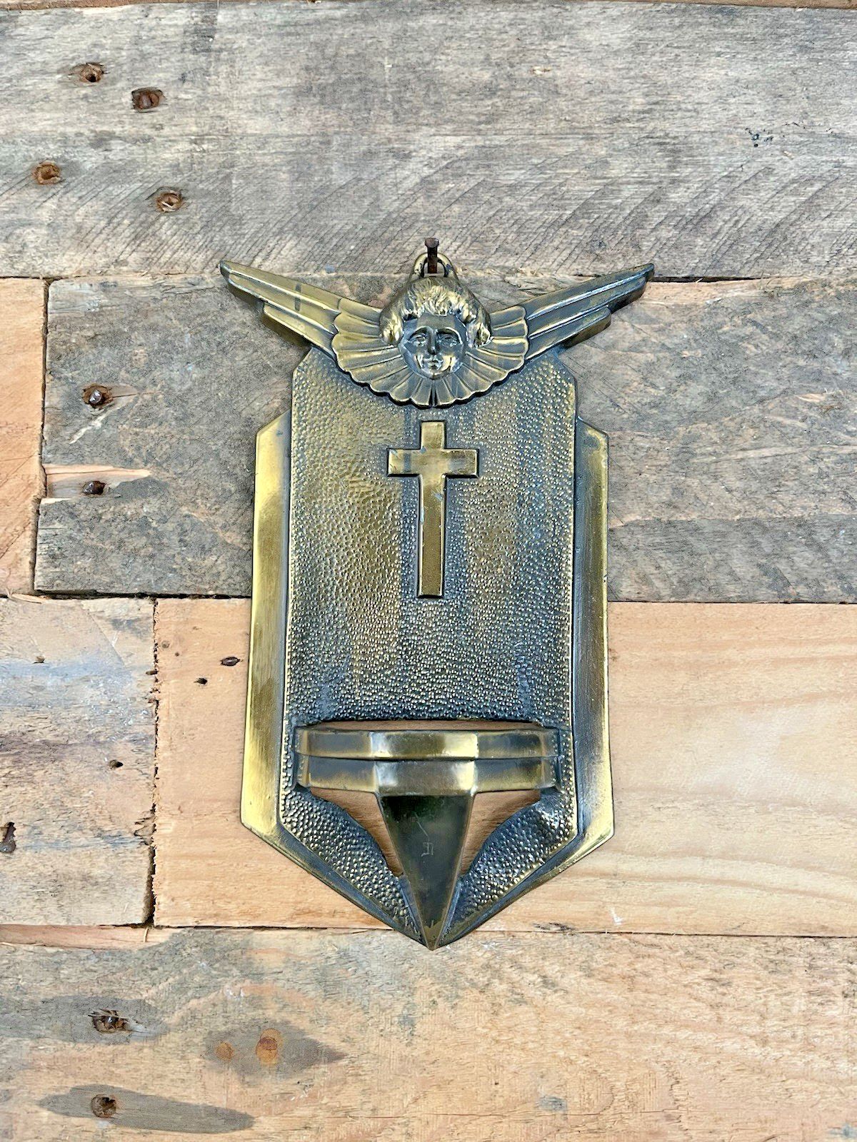 Belgian Antique Art Deco Angel Holy Water Catholic Church Font Signed Birembaux photo vintage