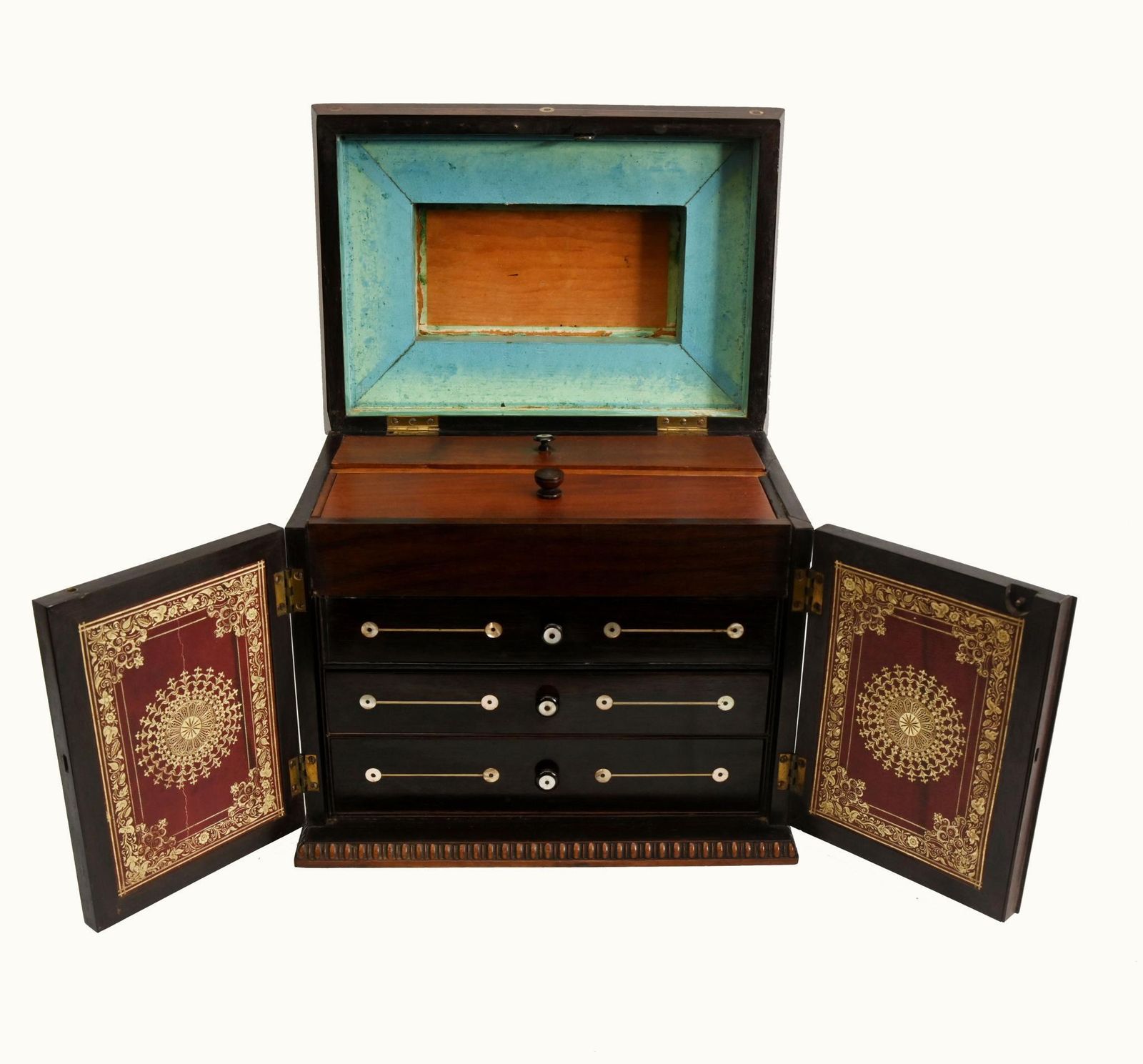 Victorian Collectors Cabinet Mother Of Pearl Jewellery Chest 1880 photo buy
