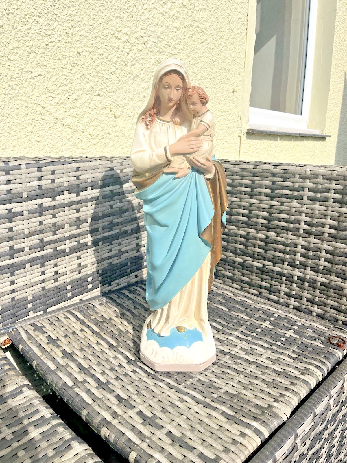 150.0 Antique 20" Plaster Chalkware Virgin Mary Baby Jesus Figure Religious Sculpture photo
