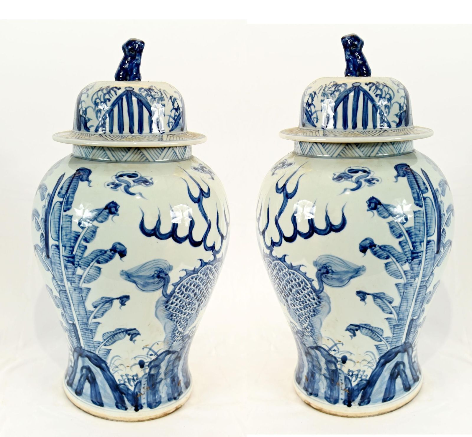 Chinese Ginger Jars Blue And White Porcelain Urns Nanking Vases