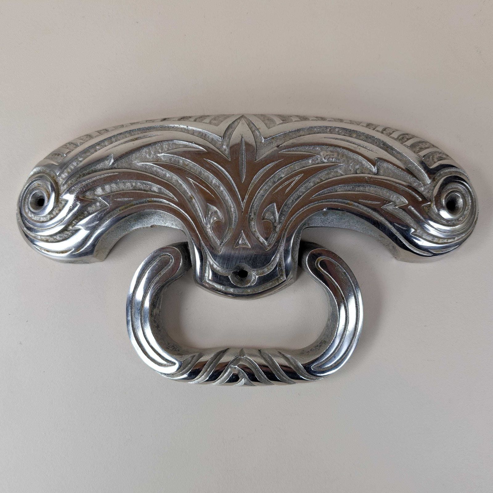 Heavy French Art Deco Chrome Cast Metal Door Knocker Jcr Depose Front Door C. 1920
