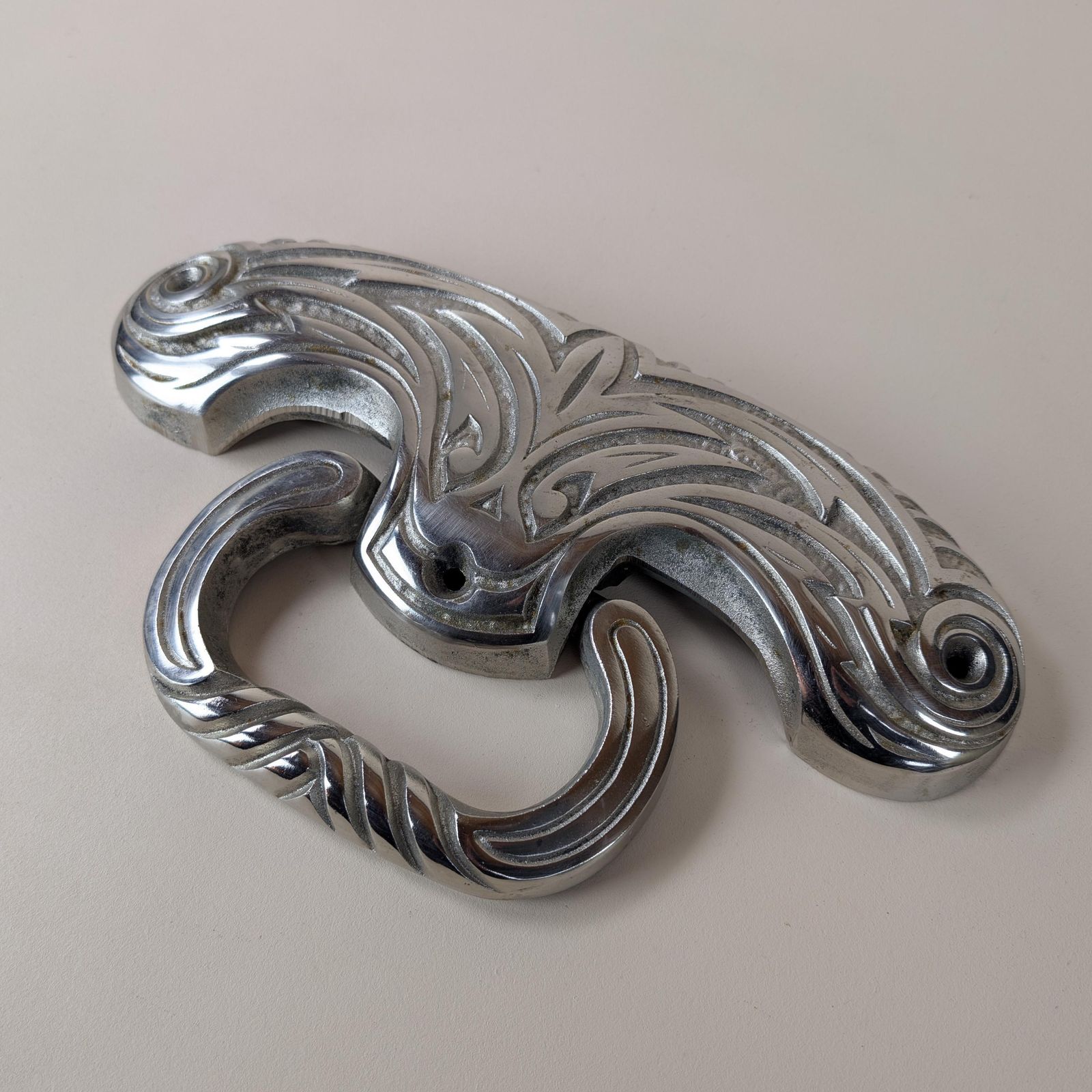 Heavy French Art Deco Chrome Cast Metal Door Knocker Jcr Depose Front Door C. 1920 photo buy