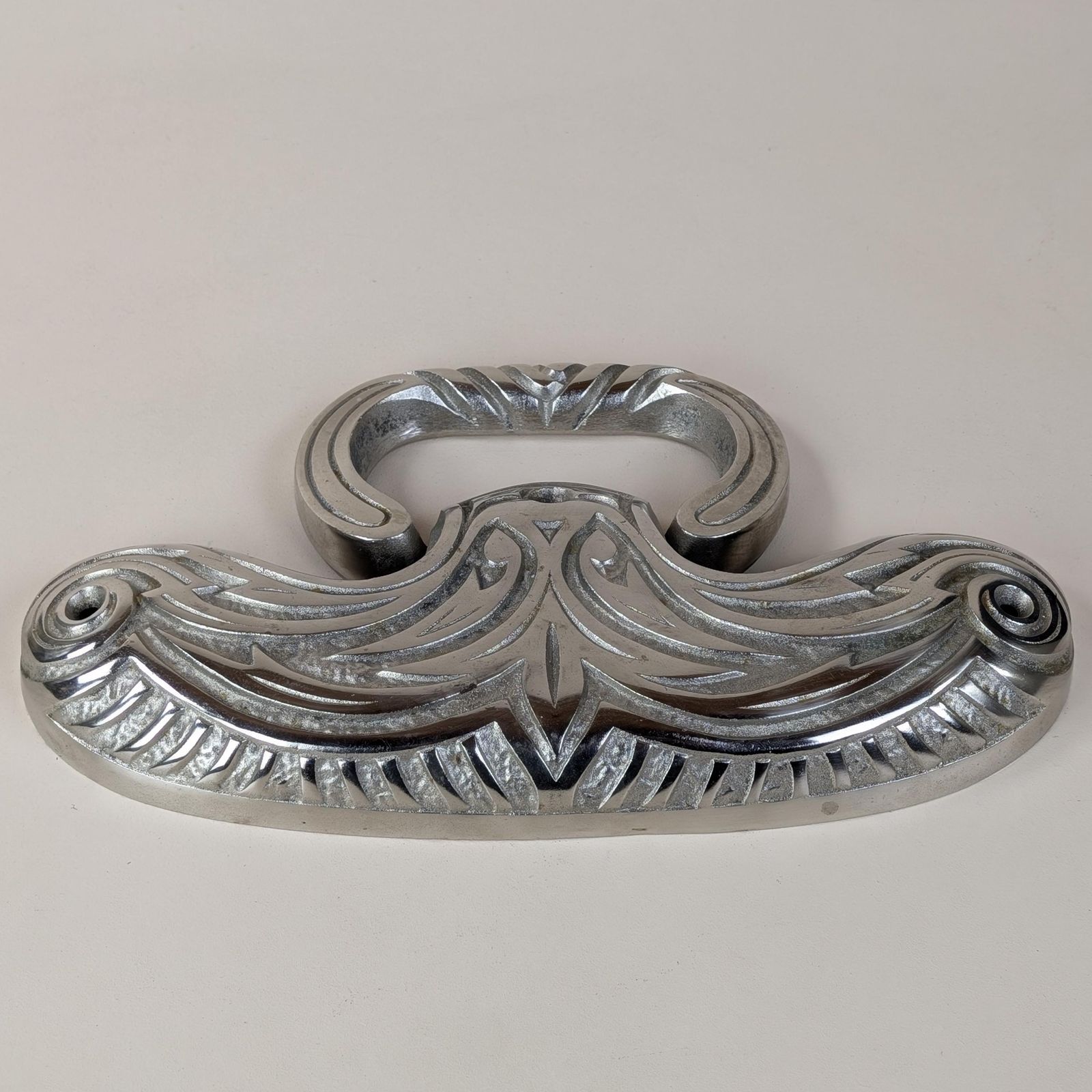 Heavy French Art Deco Chrome Cast Metal Door Knocker Jcr Depose Front Door C. 1920 photo vintage