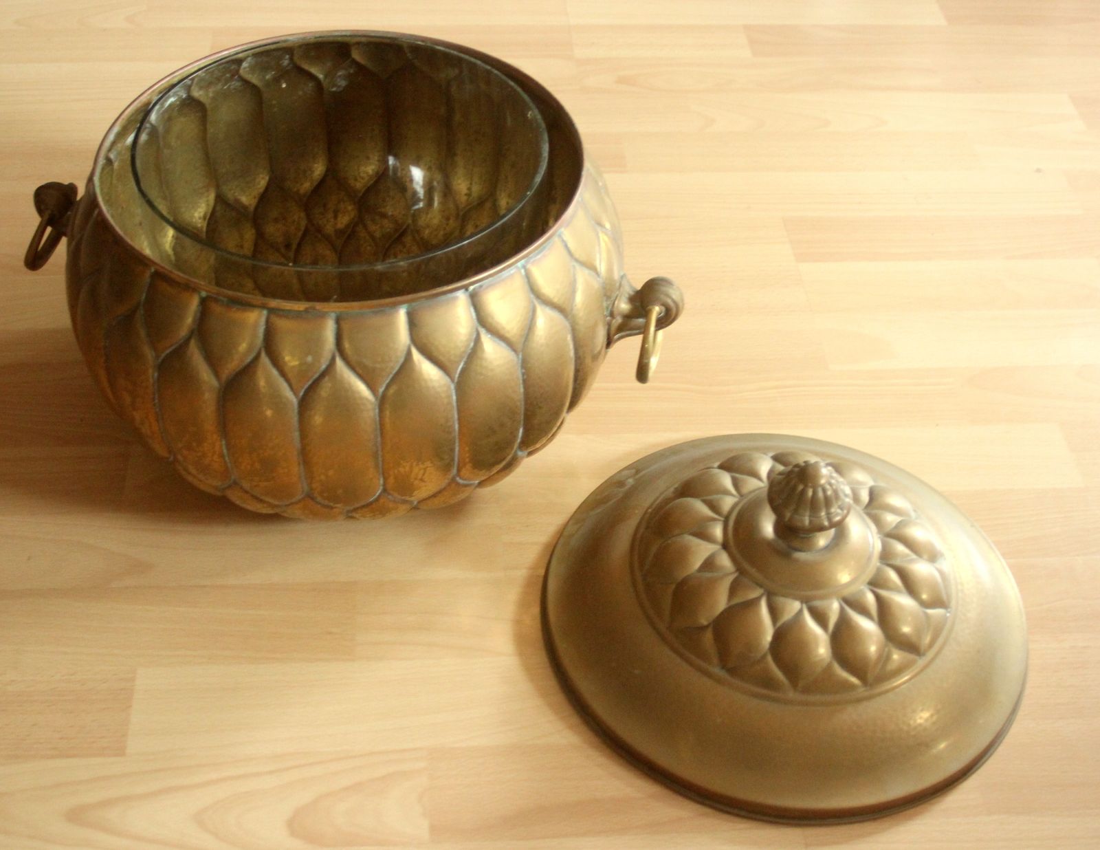 Art Nouveau Brass Punch Bowl With A Glass Insert   Made By Böhme + Hennen Dresden/Germany In The 1900s photo furniture