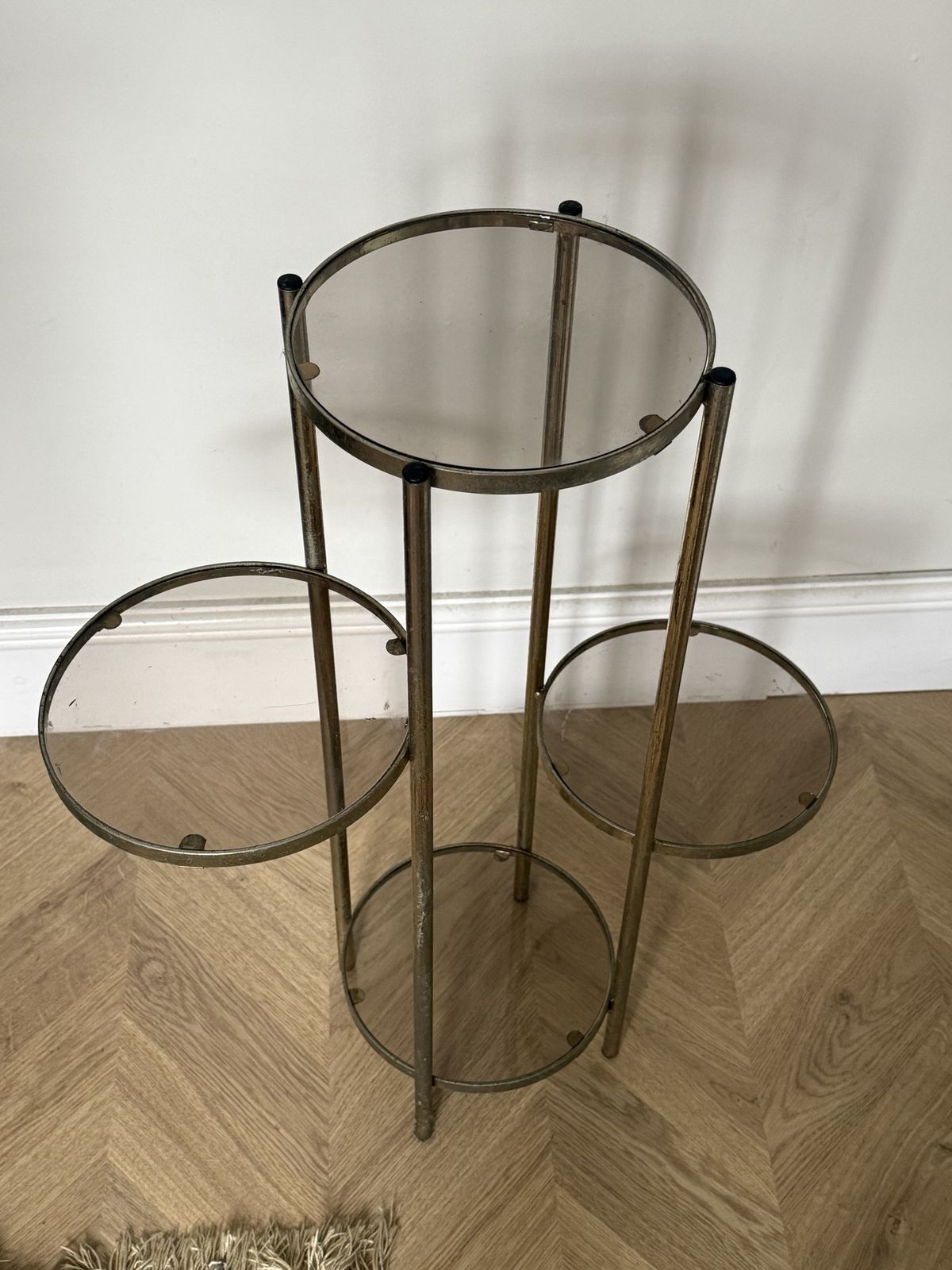 Hollywood Regency 4 Tier Brass & Glass Plant Stand / Display Unit