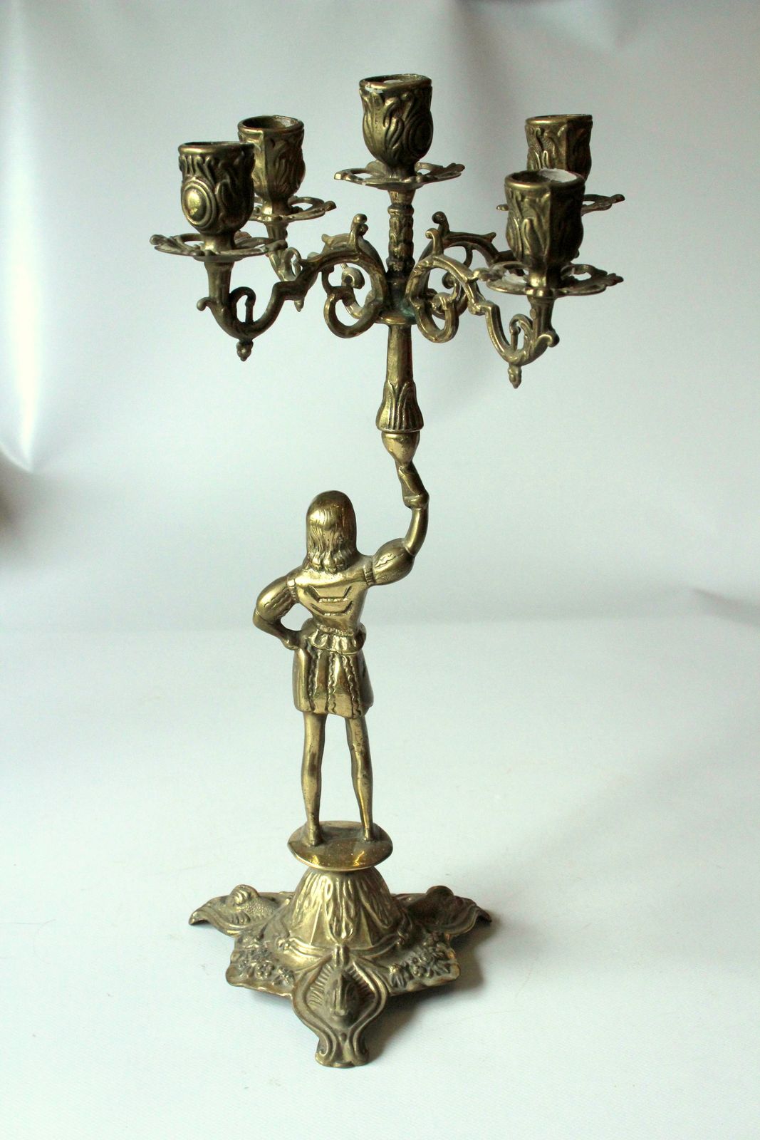 1930s Art Deco Heavy Brass Candelabra   Brass Candle Holder With 5 Arms photo 110.0