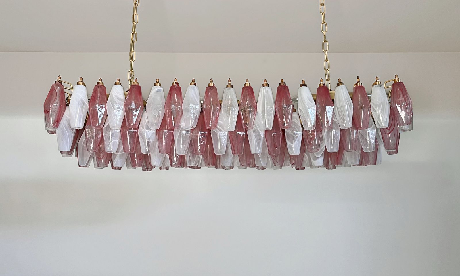 Elegant Murano Poliedri Chandelier   Carlo Scarpa   138 Pink And White Alabaster Glasses photo 2990.0