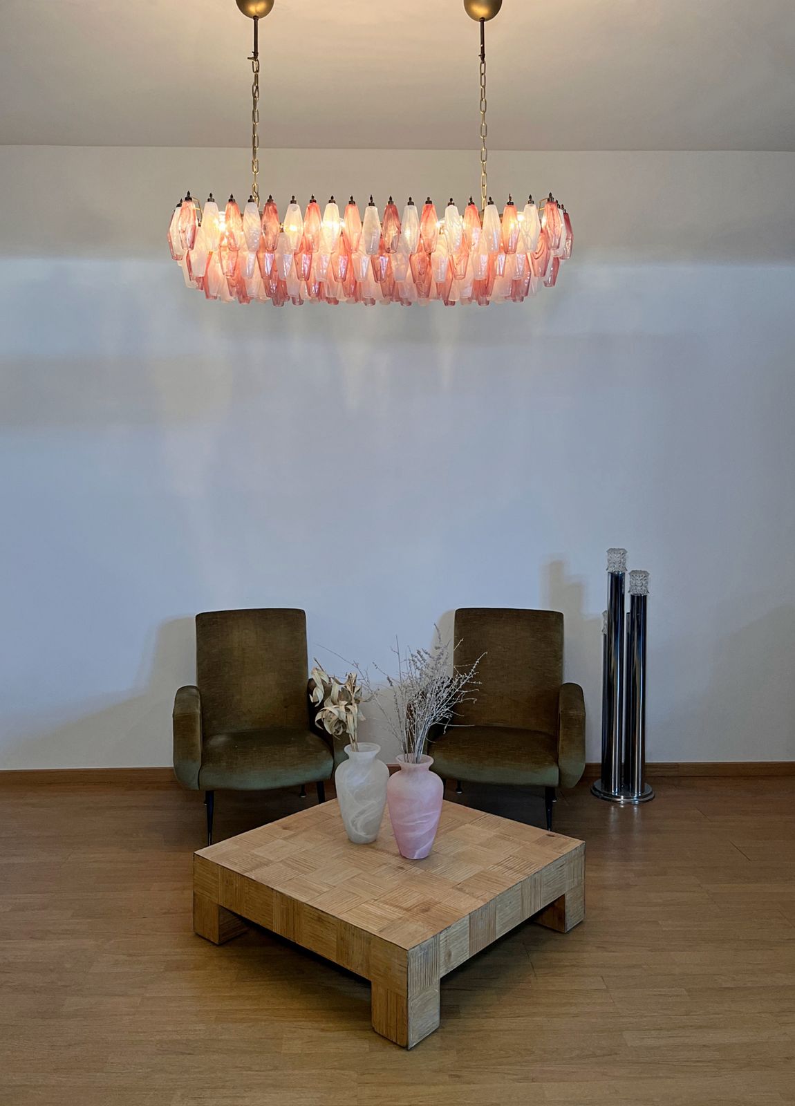 2990.0 Elegant Murano Poliedri Chandelier   Carlo Scarpa   138 Pink And White Alabaster Glasses photo