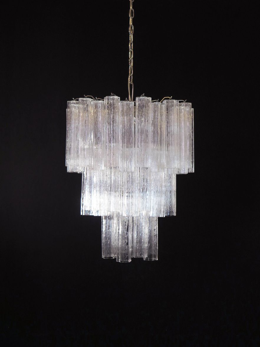Large Three Tier Venini Murano Glass Tube Chandelier – 48 Glasses