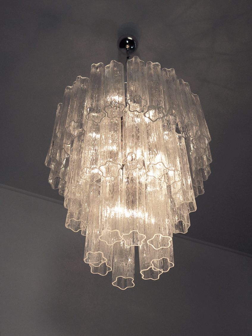Large Three Tier Venini Murano Glass Tube Chandelier – 48 Glasses photo vinterior