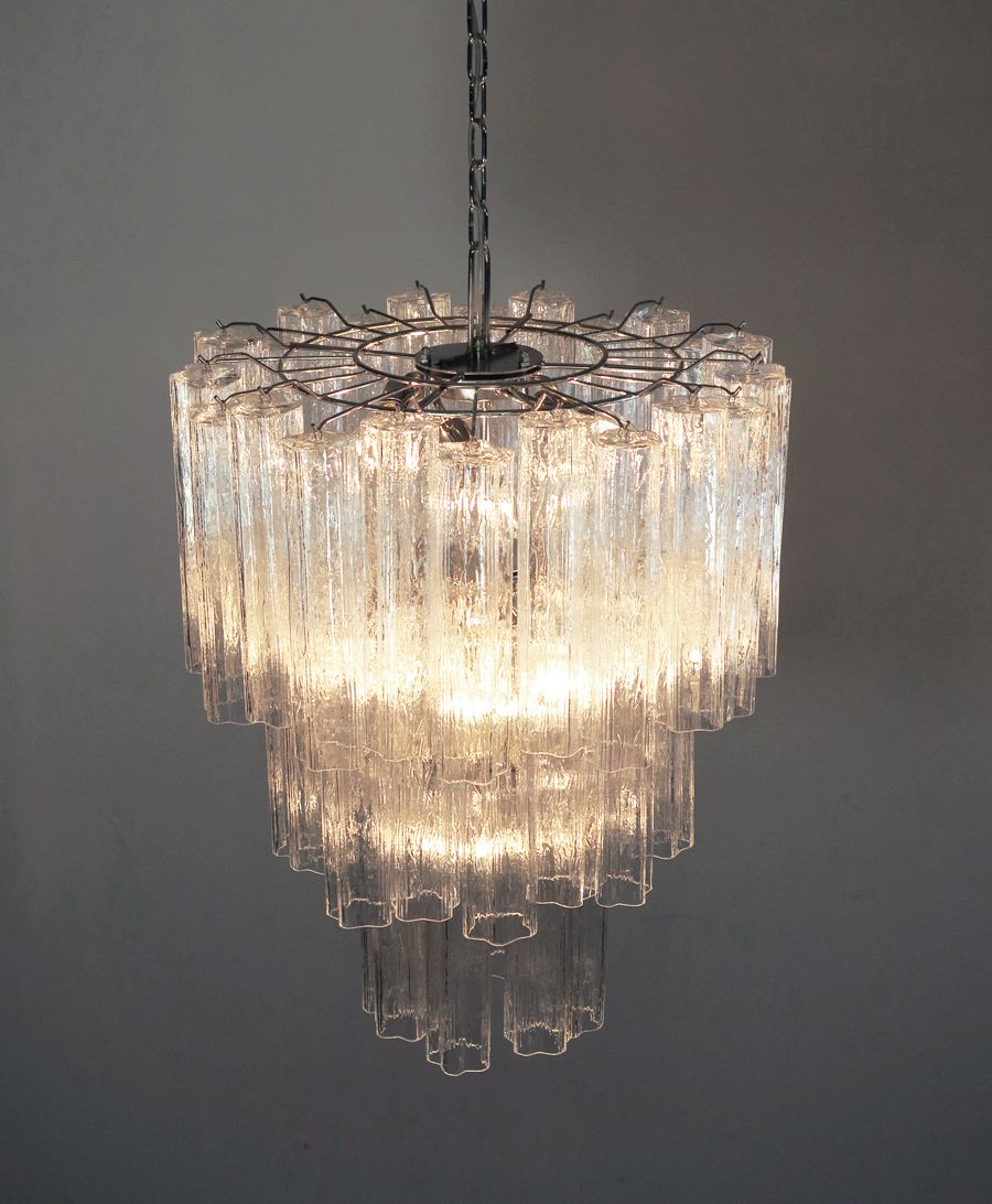 photo furniture Large Three Tier Venini Murano Glass Tube Chandelier – 48 Glasses