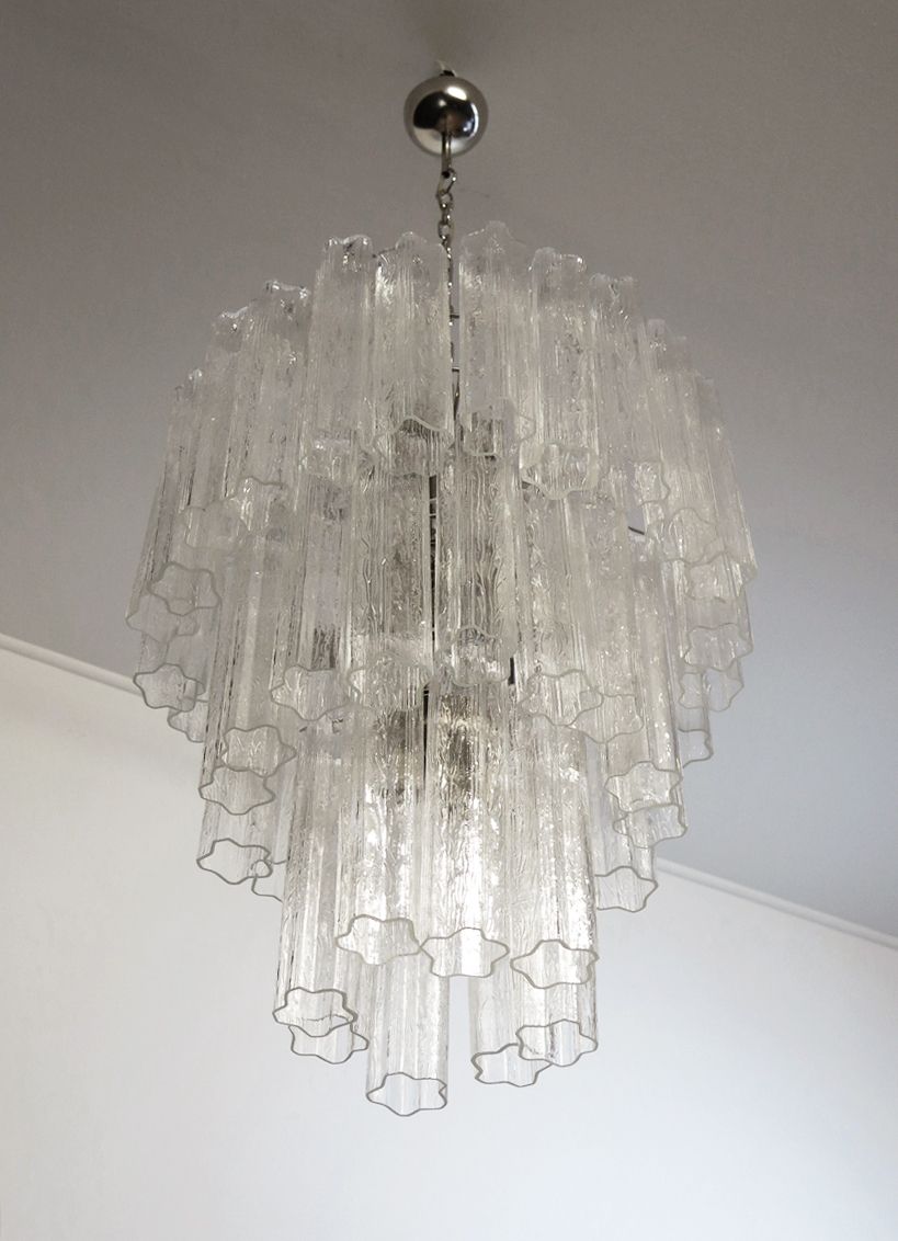 Lighting Large Three Tier Venini Murano Glass Tube Chandelier – 48 Glasses photo