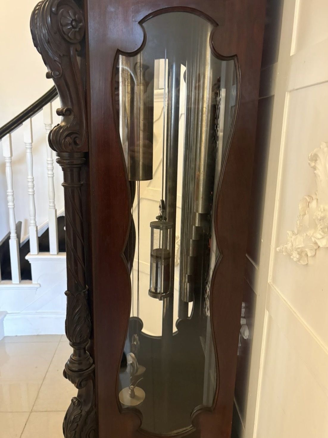 photo buy Antique Exhibition Quality Carved Mahogany Nine Tube Chiming Longcase Clock