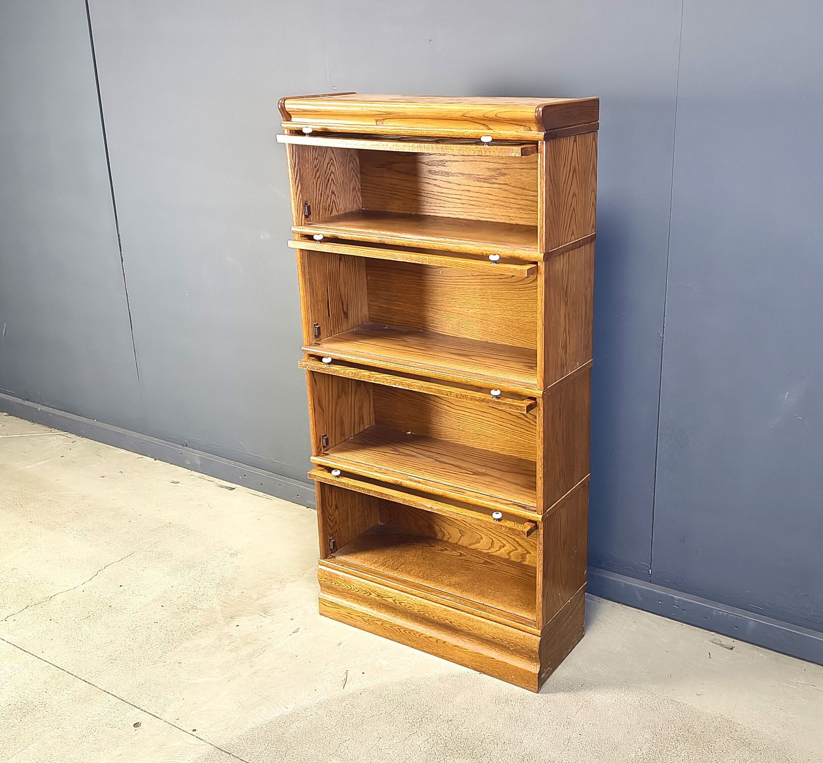 Four Tier Oak Barrister Style Bookcase With Leaded Glass photo Furniture