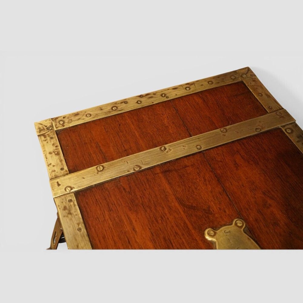 Antique Brass Bound Teak Trunk photo for sale