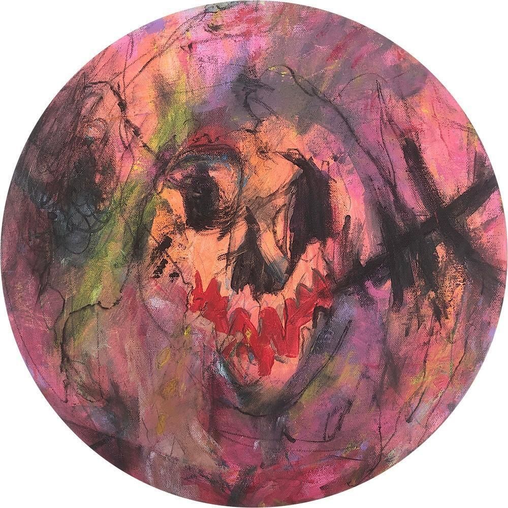 Nerea Chaos Round Neo Expressionist Abstract Skull Painting Contemporary Spanish Oil On Canvas Tondo Format 2022