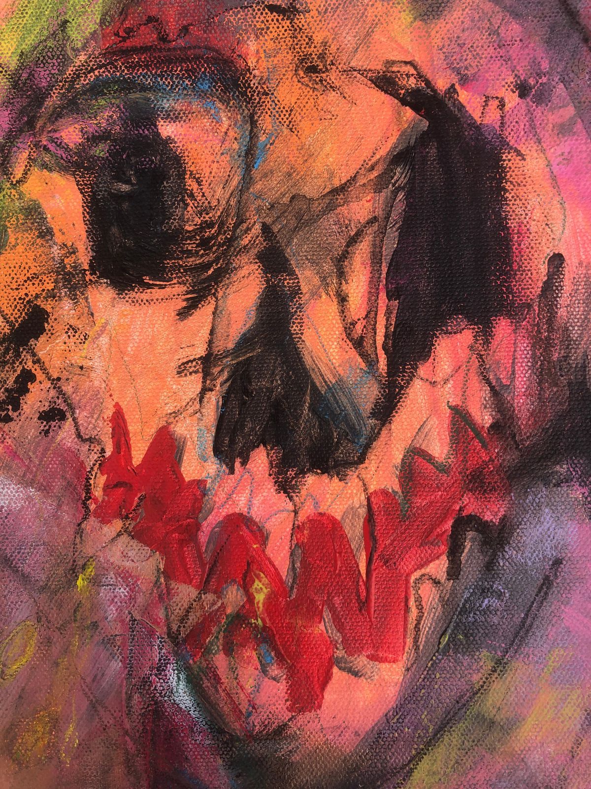 Nerea Chaos Round Neo Expressionist Abstract Skull Painting Contemporary Spanish Oil On Canvas Tondo Format 2022 photo vintage