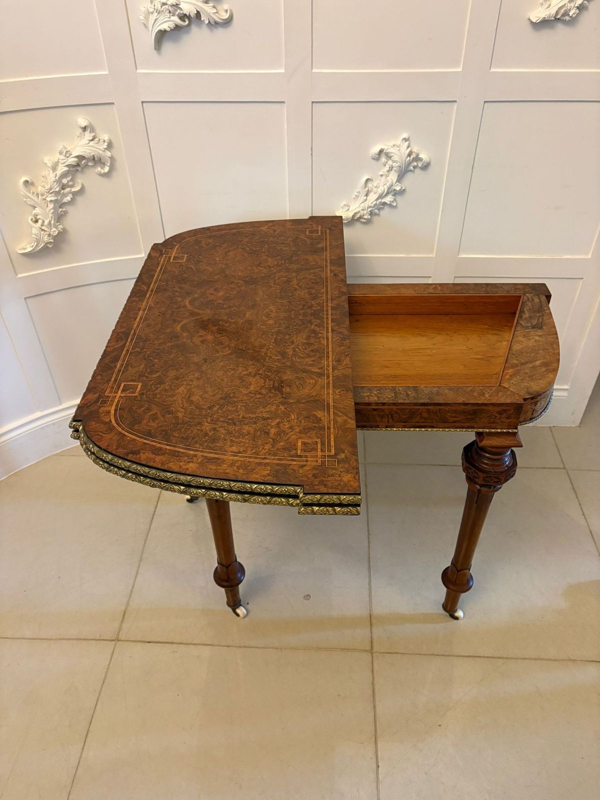 Antique 19th Century Burr Walnut Side Table With Ormolu Mounts And Inlay photo vintage
