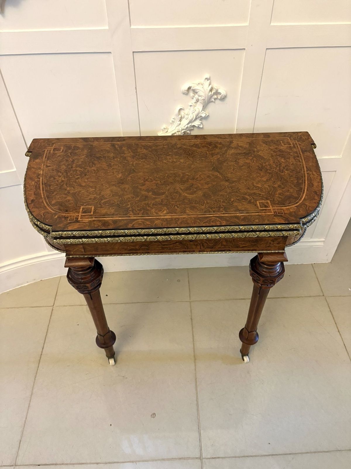 photo for sale Antique 19th Century Burr Walnut Side Table With Ormolu Mounts And Inlay
