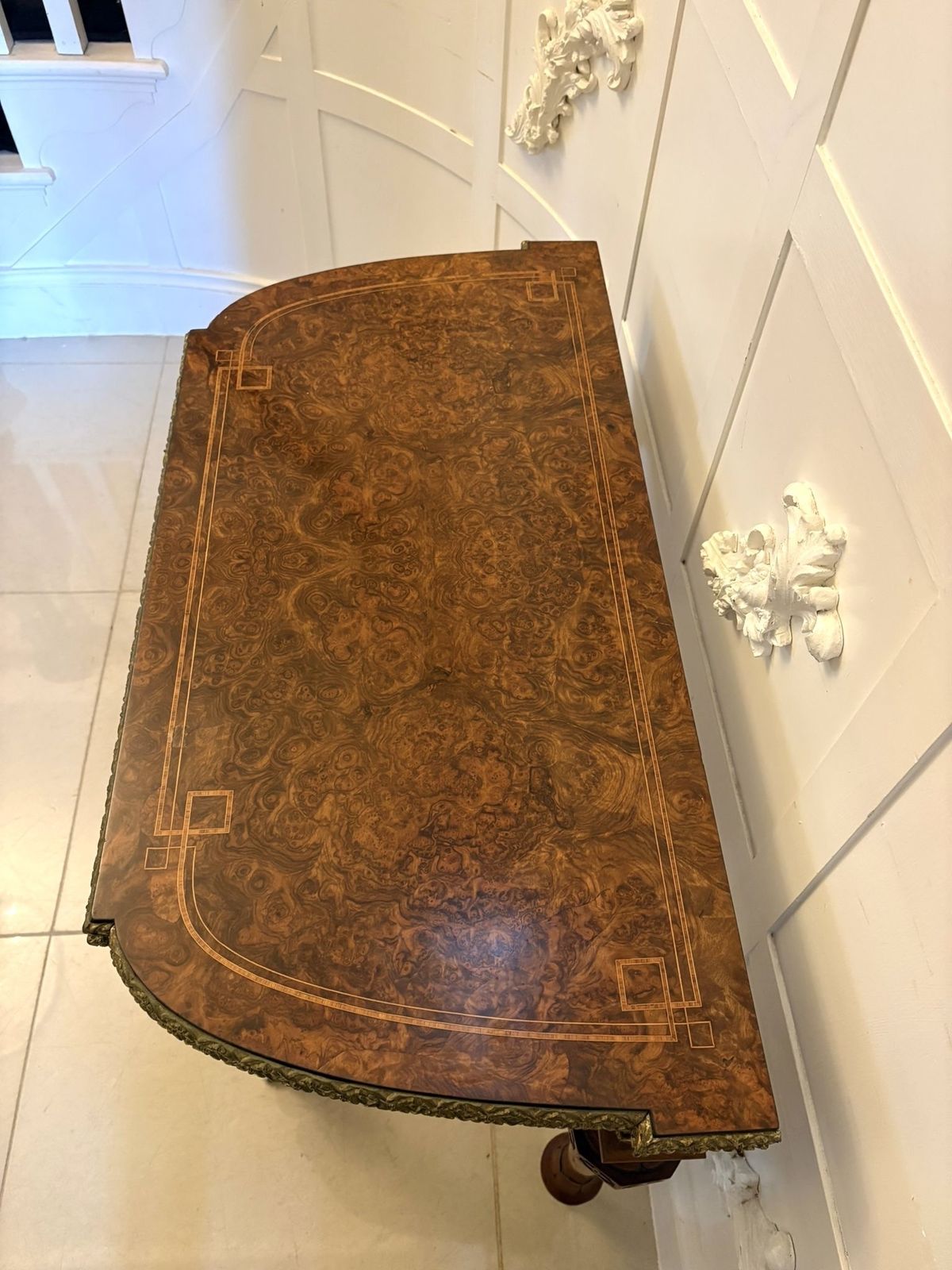 Furniture Antique 19th Century Burr Walnut Side Table With Ormolu Mounts And Inlay photo