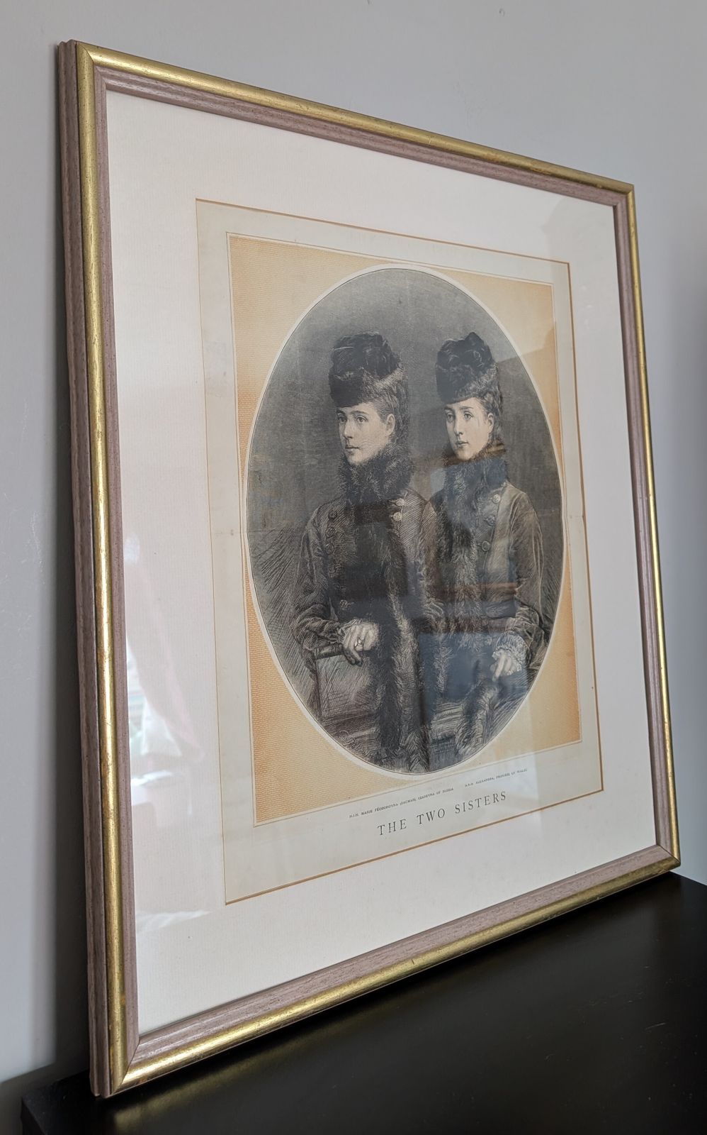 Antique The Two Sisters Engraving The Graphic 1875 Framed photo furniture