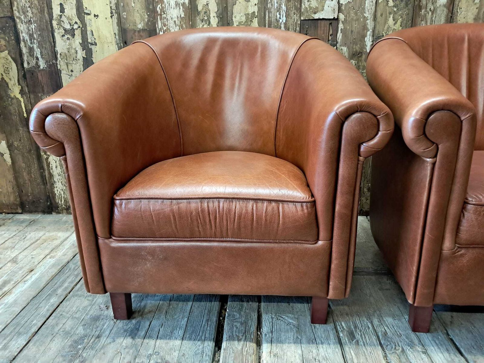 Pair Of Leather Tub Chairs, 1980s photo 1395.0