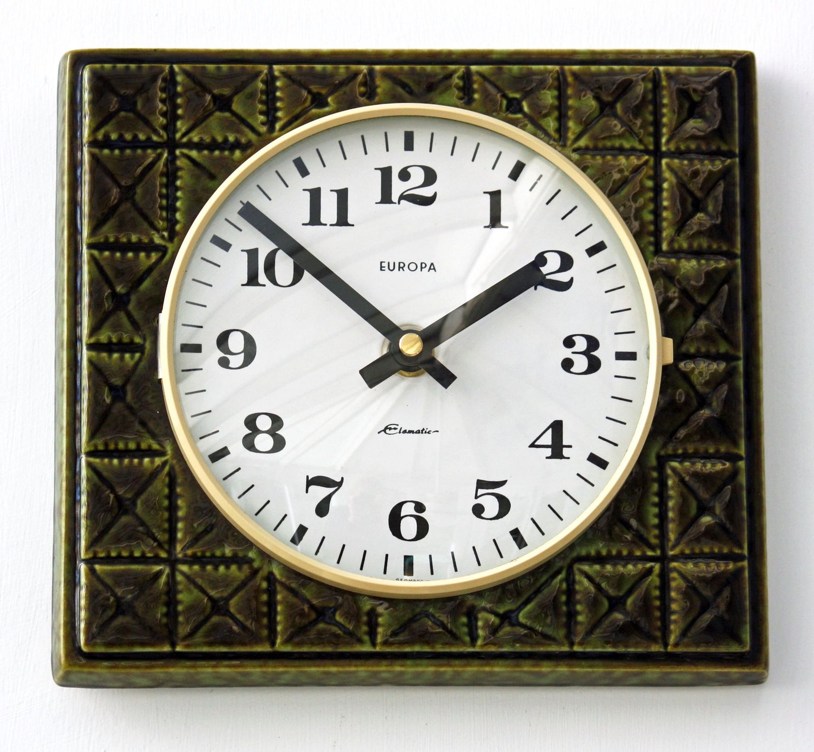 Vintage Europa Wall Clock   21cm Ceramic Retro Style Mid Century Style German Green Clock Kitsch Gift Off The Wall Clocks