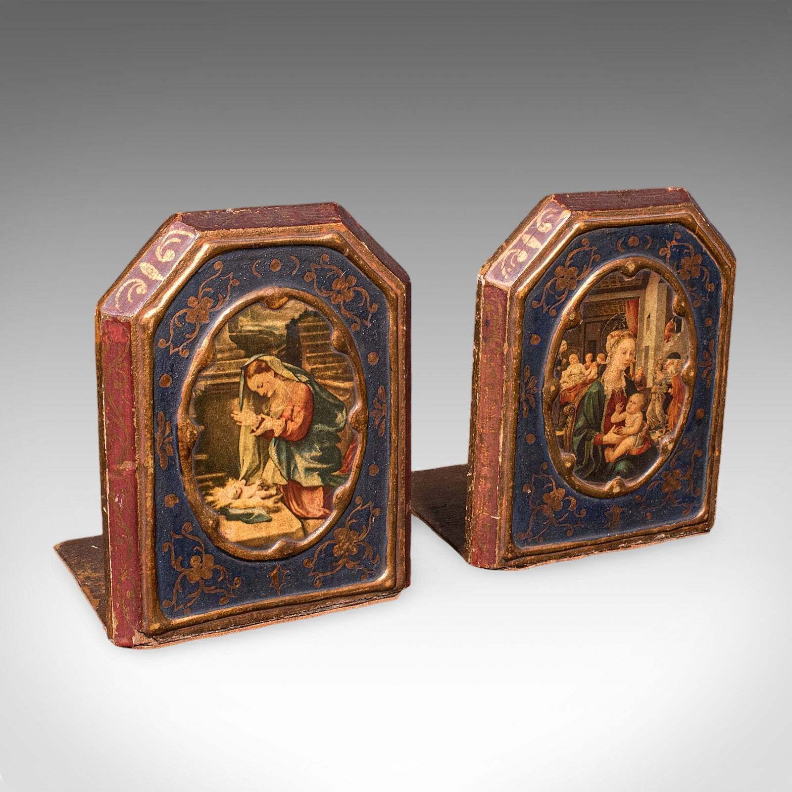 Pair Of Small Vintage Renaissance Revival Bookends, Italian, Novel Rest, C.1960 photo for sale