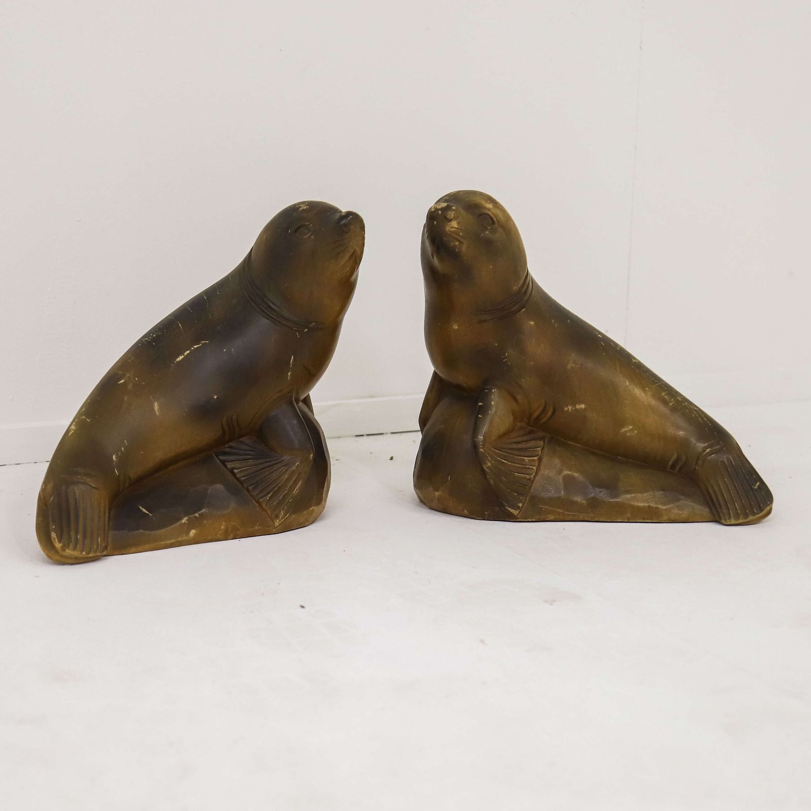 Highly Decorative Pair Of Mid‑Century Seal Sculptures   1950s Carved Figures photo for sale