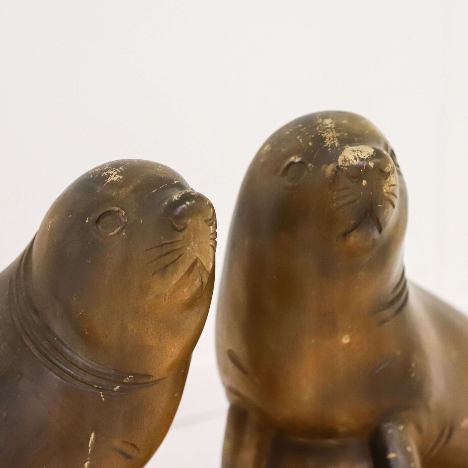 Highly Decorative Pair Of Mid‑Century Seal Sculptures   1950s Carved Figures photo buy