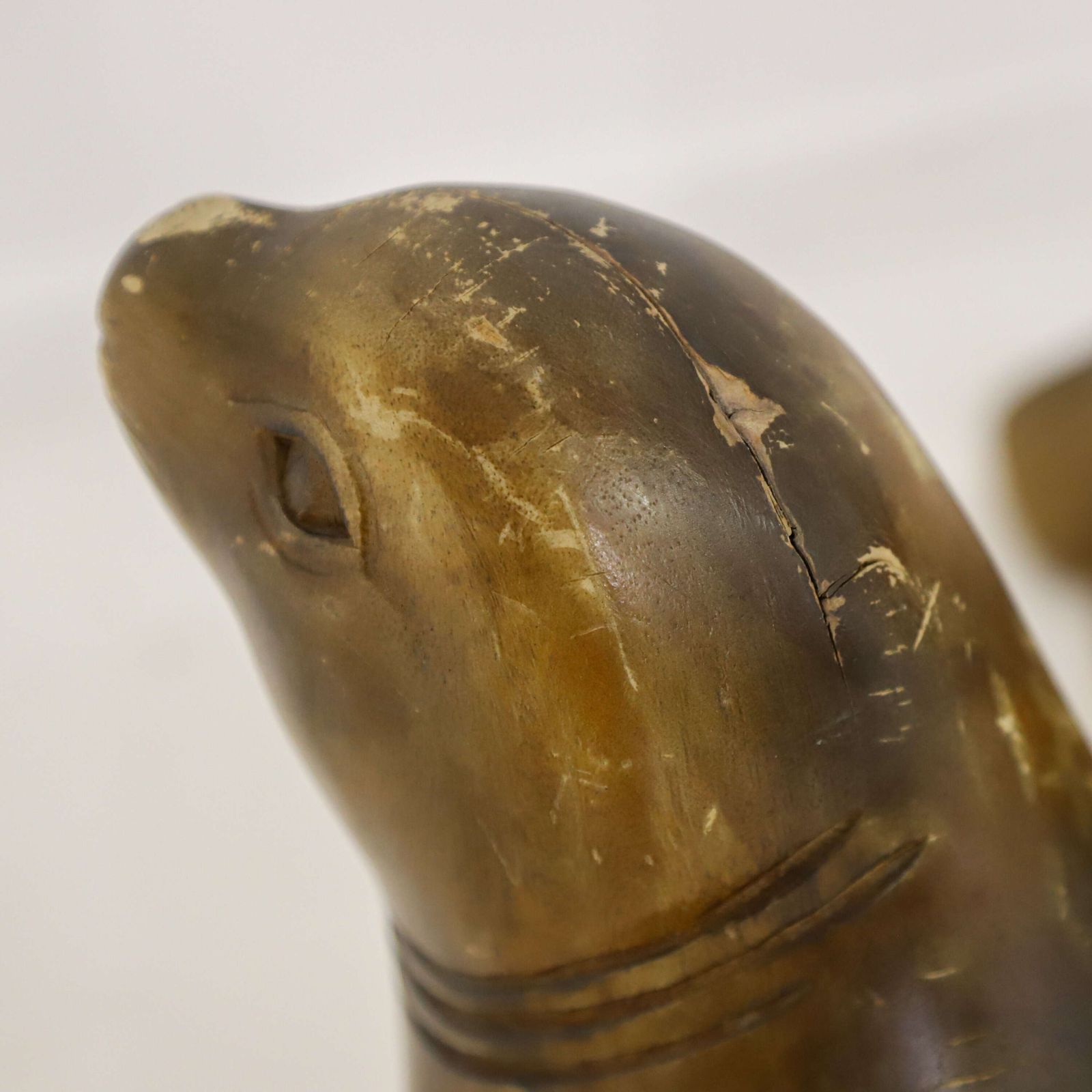 photo vintage Highly Decorative Pair Of Mid‑Century Seal Sculptures   1950s Carved Figures