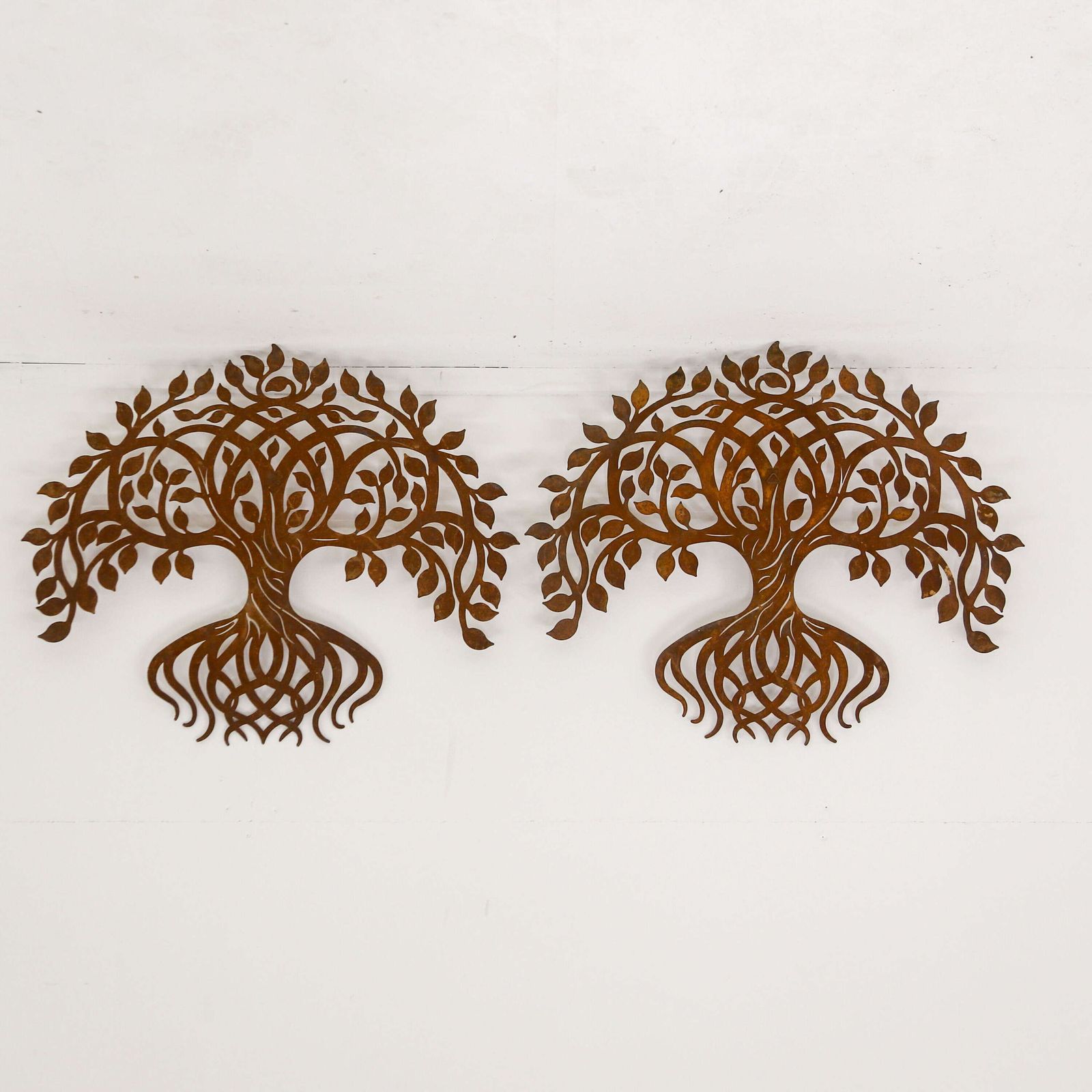 Pair Of 1970s Weathered Metal Tree Wall Hangings   English Decorative Art photo furniture