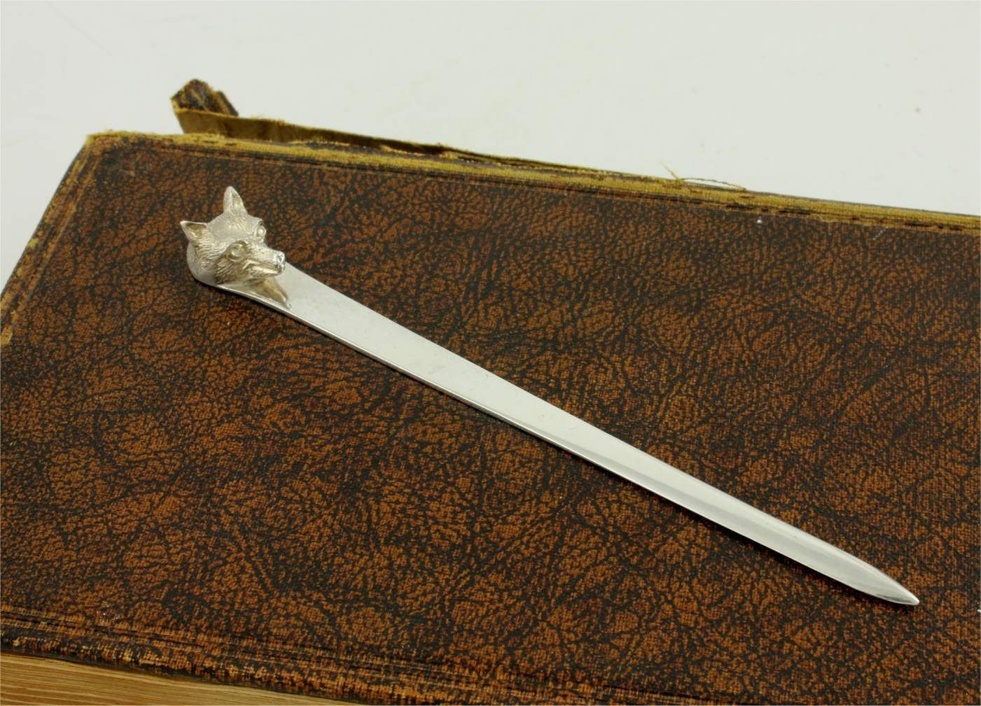 620.0 Antique Asprey Fox Head Silver Letter Opener. Paper Knife. Page Turner. photo
