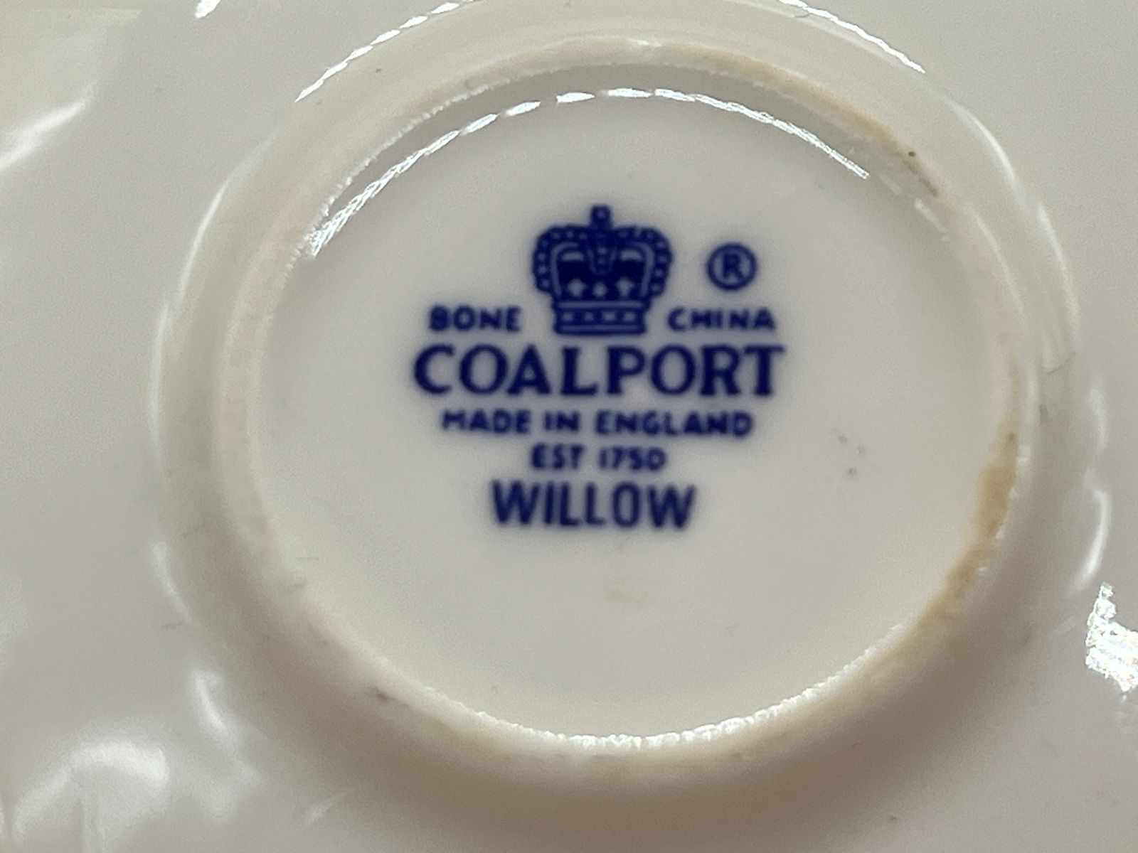 99.0 Coalport China Blue Willow Miniature Display Tea Set. Teapot, Creamer, Sugar, Tea Cup, Saucer & Side Plate Trio. photo