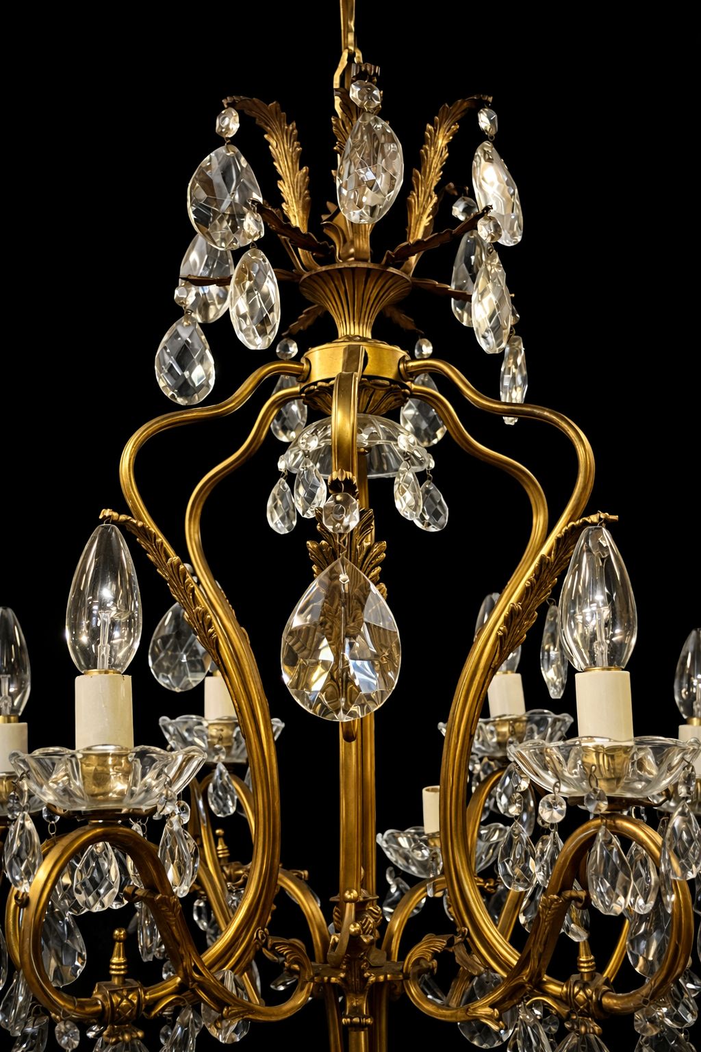 4800.0 Fine Antique Gilt Bronze Crystal 18 Light Chandelier, Circa 1920 photo